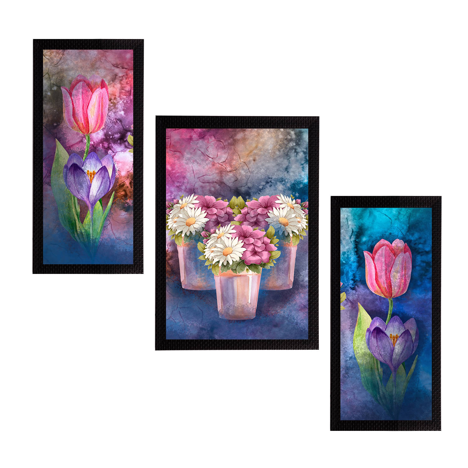 eCraftIndia Set of 3 Multicoloured Satin Matt Texture Floral UV Wall Art eCraftIndia Set of 3 Multicoloured Satin Matt Texture Floral UV Wall Art