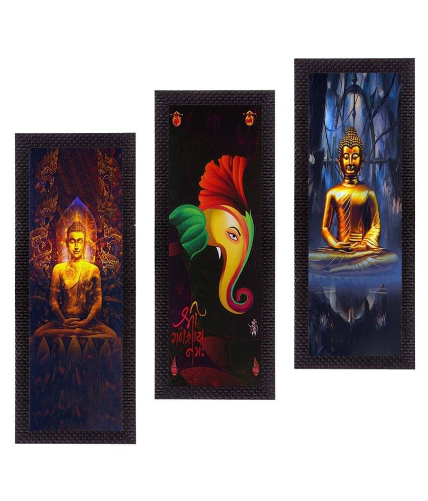 eCraftIndia Set of 3 Ganesha & Buddha Satin Matt Texture UV Art Painting eCraftIndia Set of 3 Ganesha & Buddha Satin Matt Texture UV Art Painting