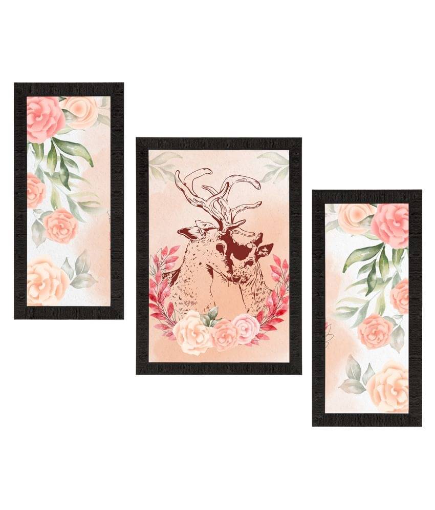 eCraftIndia Set of 3 Peach-Coloured & Green Loving Deer Couple Satin Matt Texture UV Art Painting eCraftIndia Set of 3 Peach-Coloured & Green Loving Deer Couple Satin Matt Texture UV Art Painting