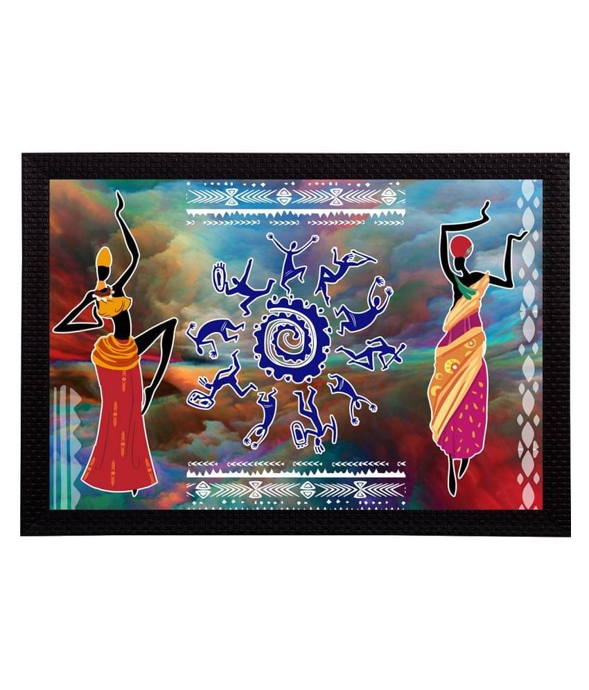     			eCraftIndia Blue & Red Tribal Theme Satin Matt Texture UV Art Painting