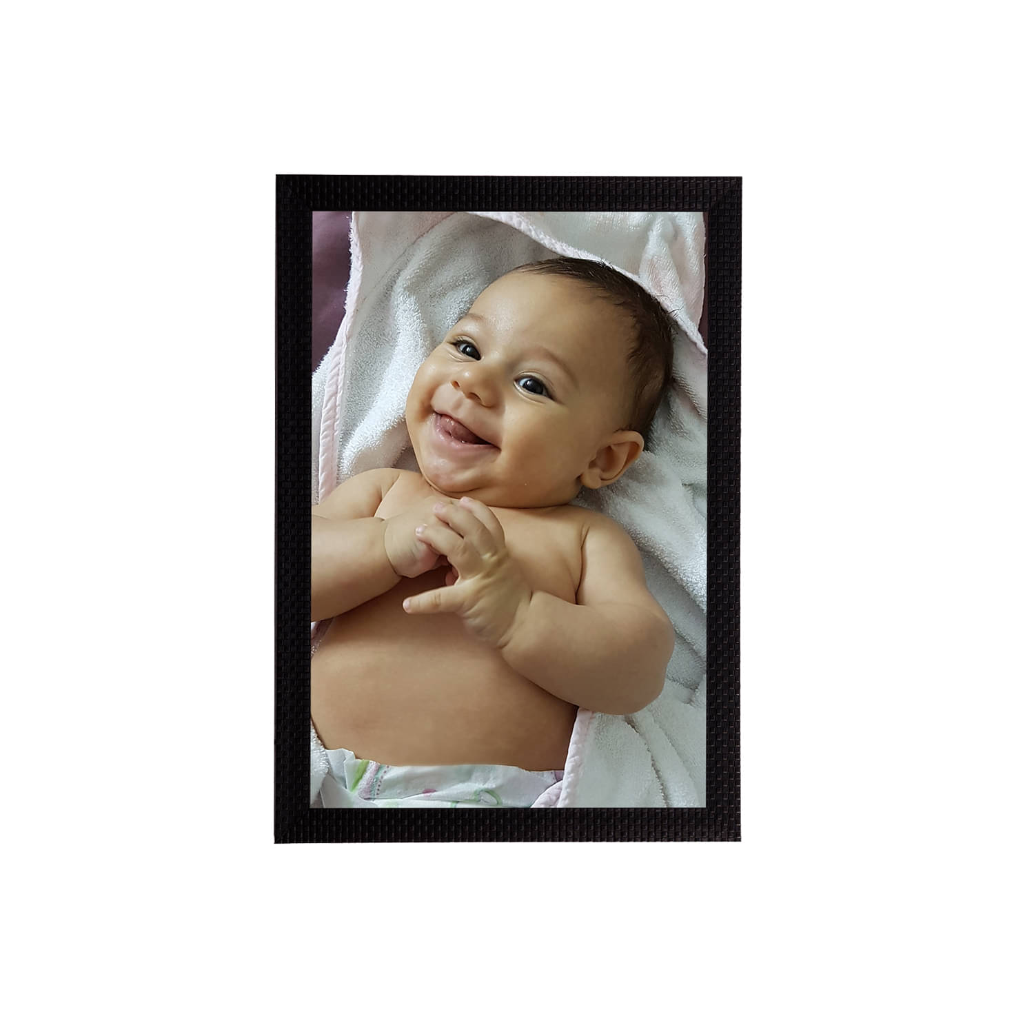     			eCraftIndia White & Beige Cute Laughing Baby Satin Matt Textured UV Wall Art Painting