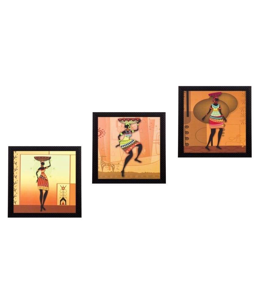     			eCraftIndia Set of 3 Tribal Lady Satin Matt Texture UV Art Painting
