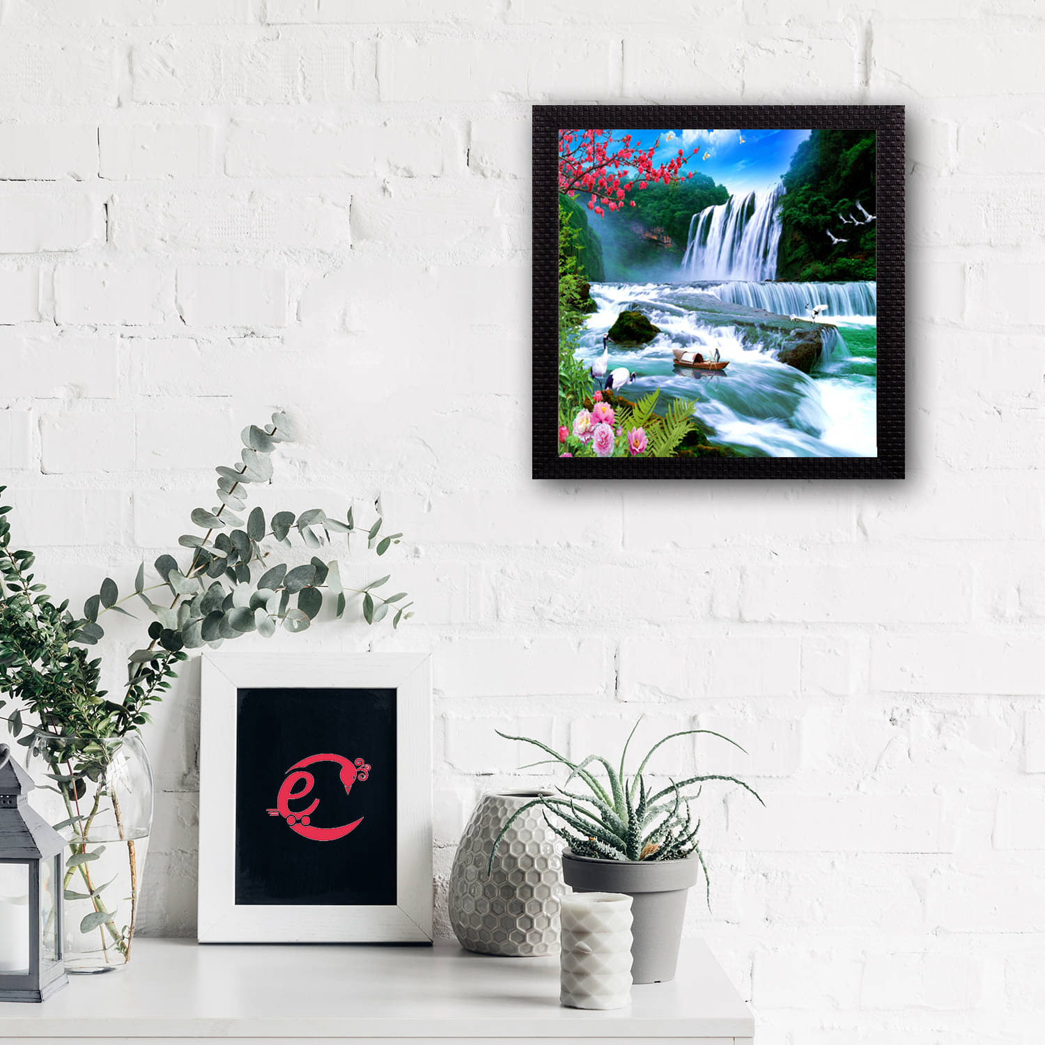     			eCraftIndia Multicoloured Waterfall View UV Wall Art