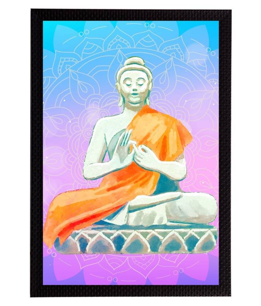    			eCraftIndia Blue & Orange Meditating Lord Buddha Satin Matt Texture UV Wall Art