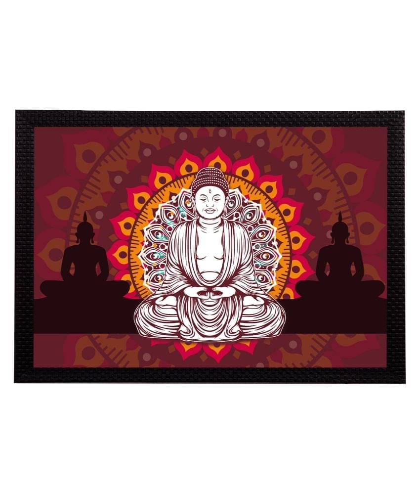     			eCraftIndia Maroon & White Meditating Lord Buddha Satin Matt Texture Framed UV Wall Art