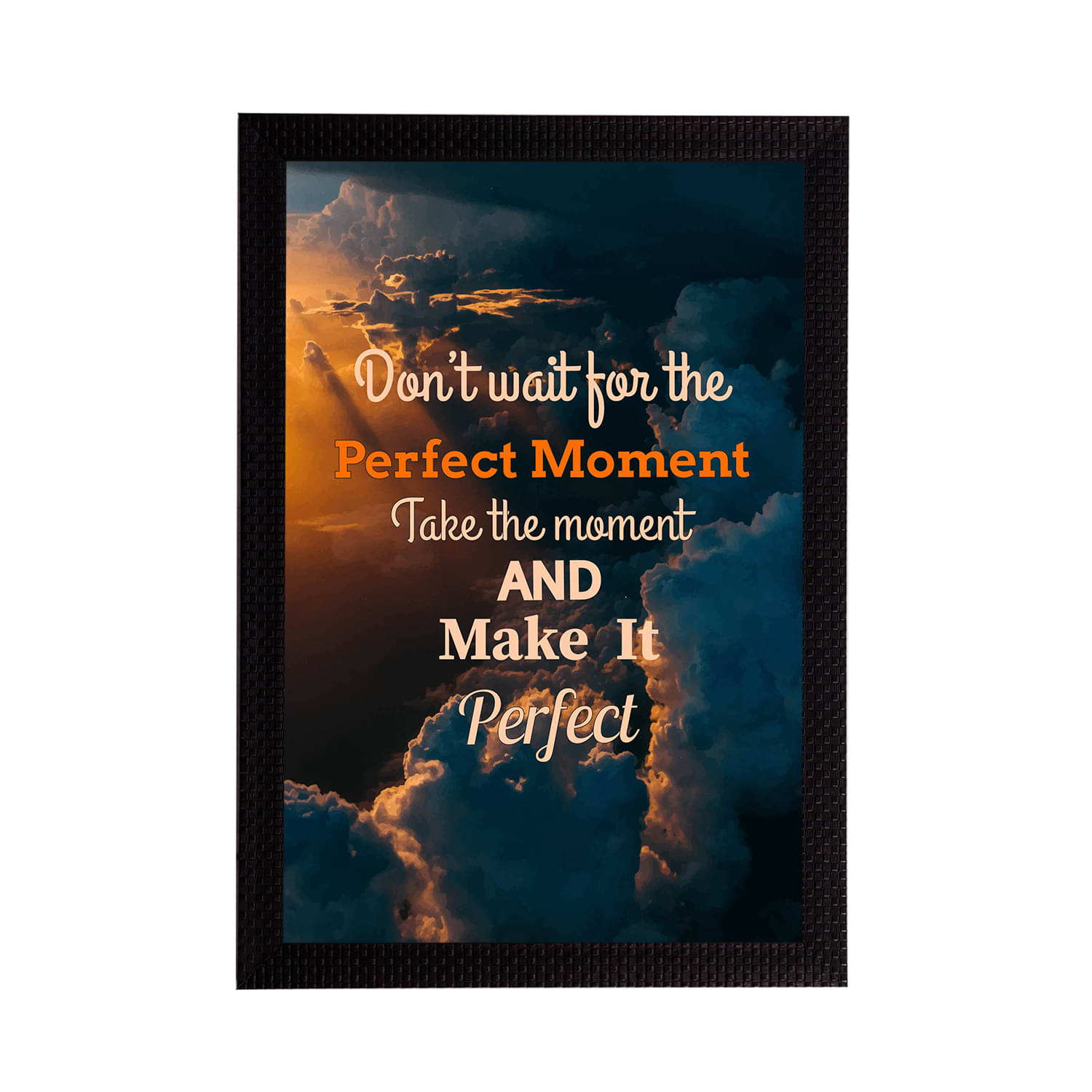     			eCraftIndia Blue & Orange Quote Printed Satin Matt Texture Framed UV Wall Art