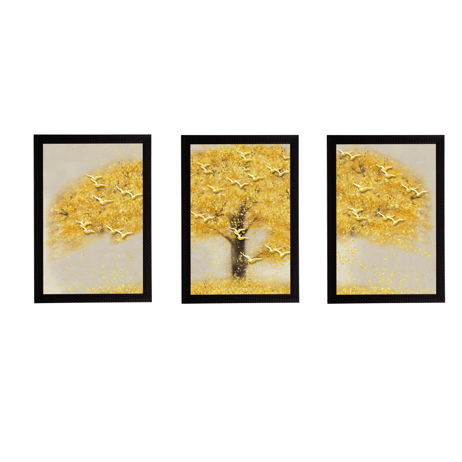 eCraftIndia Set of 3 Yellow Tree and Birds Satin Matt Texture UV Art Painting eCraftIndia Set of 3 Yellow Tree and Birds Satin Matt Texture UV Art Painting