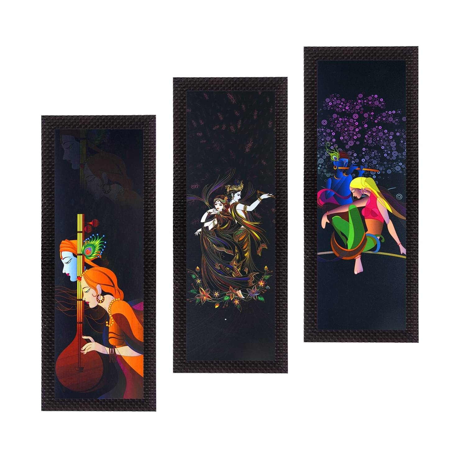 eCraftIndia Set of 3 Black & Blue Radha Krishna Satin Matt Texture UV Wall Art eCraftIndia Set of 3 Black & Blue Radha Krishna Satin Matt Texture UV Wall Art