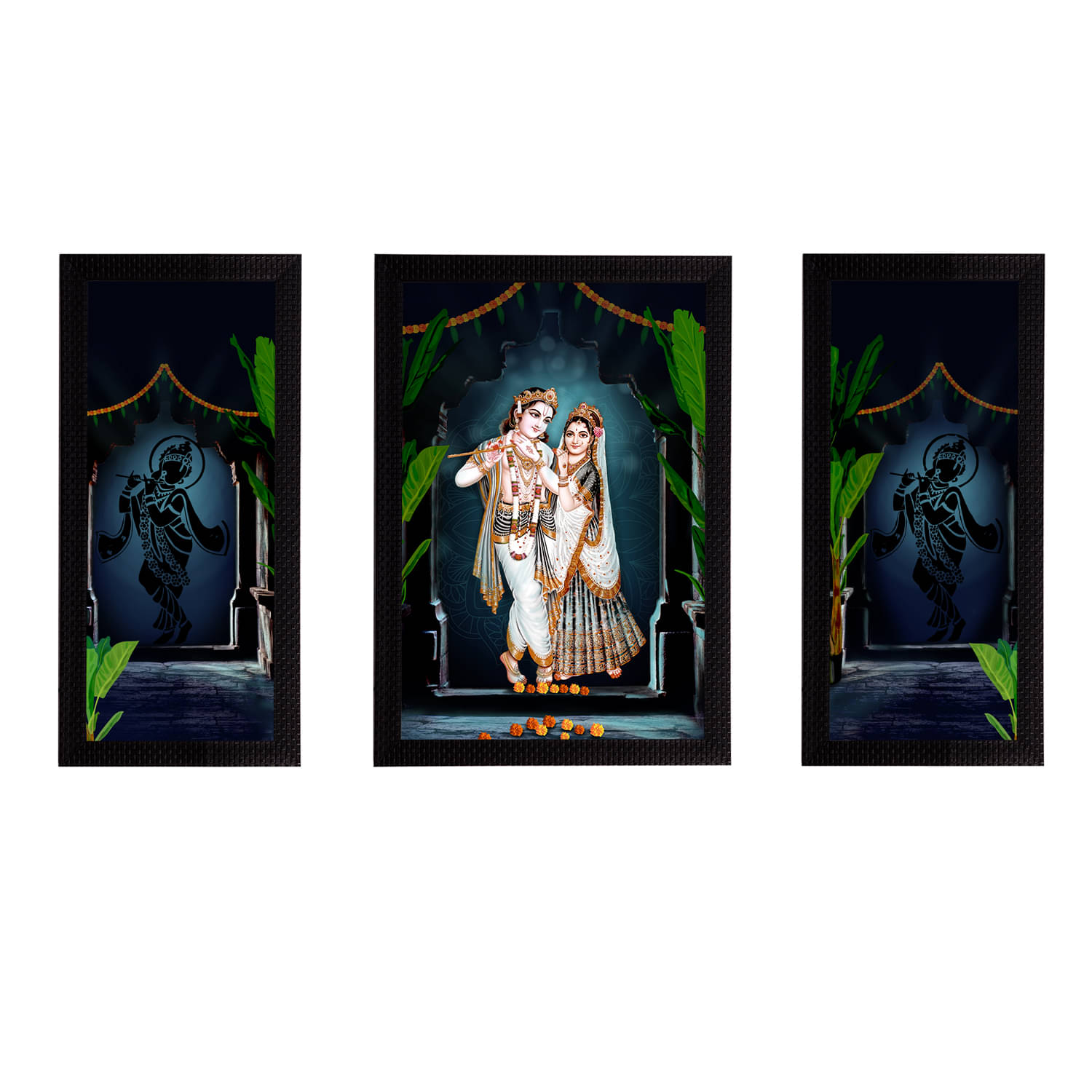     			eCraftIndia 3-Panelled Blue & White Radha Krishna Satin Matt Texture UV Art Painting
