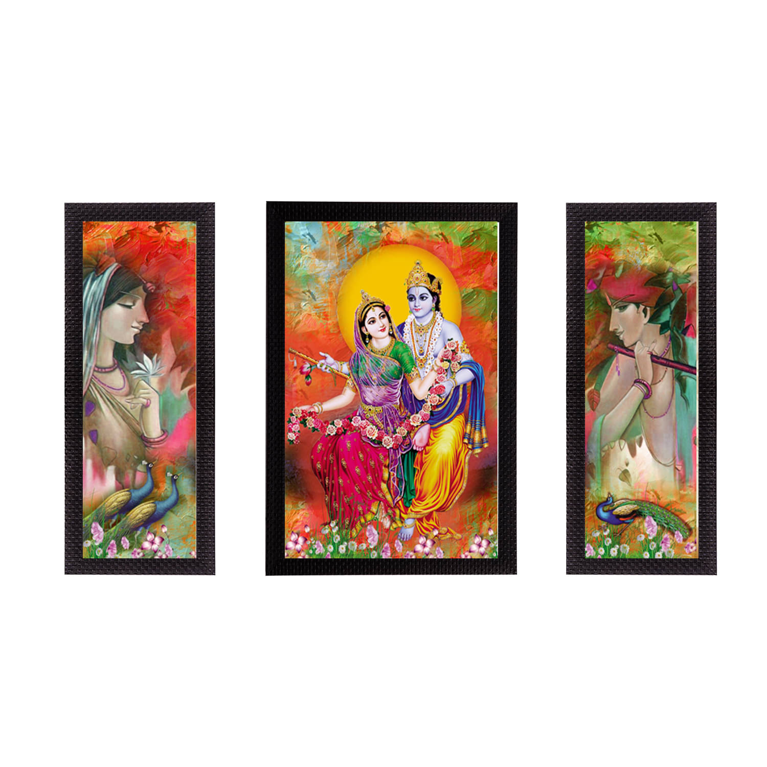 eCraftIndia Set of 3 Radha Krishna Satin Matt Texture UV Art Painting eCraftIndia Set of 3 Radha Krishna Satin Matt Texture UV Art Painting