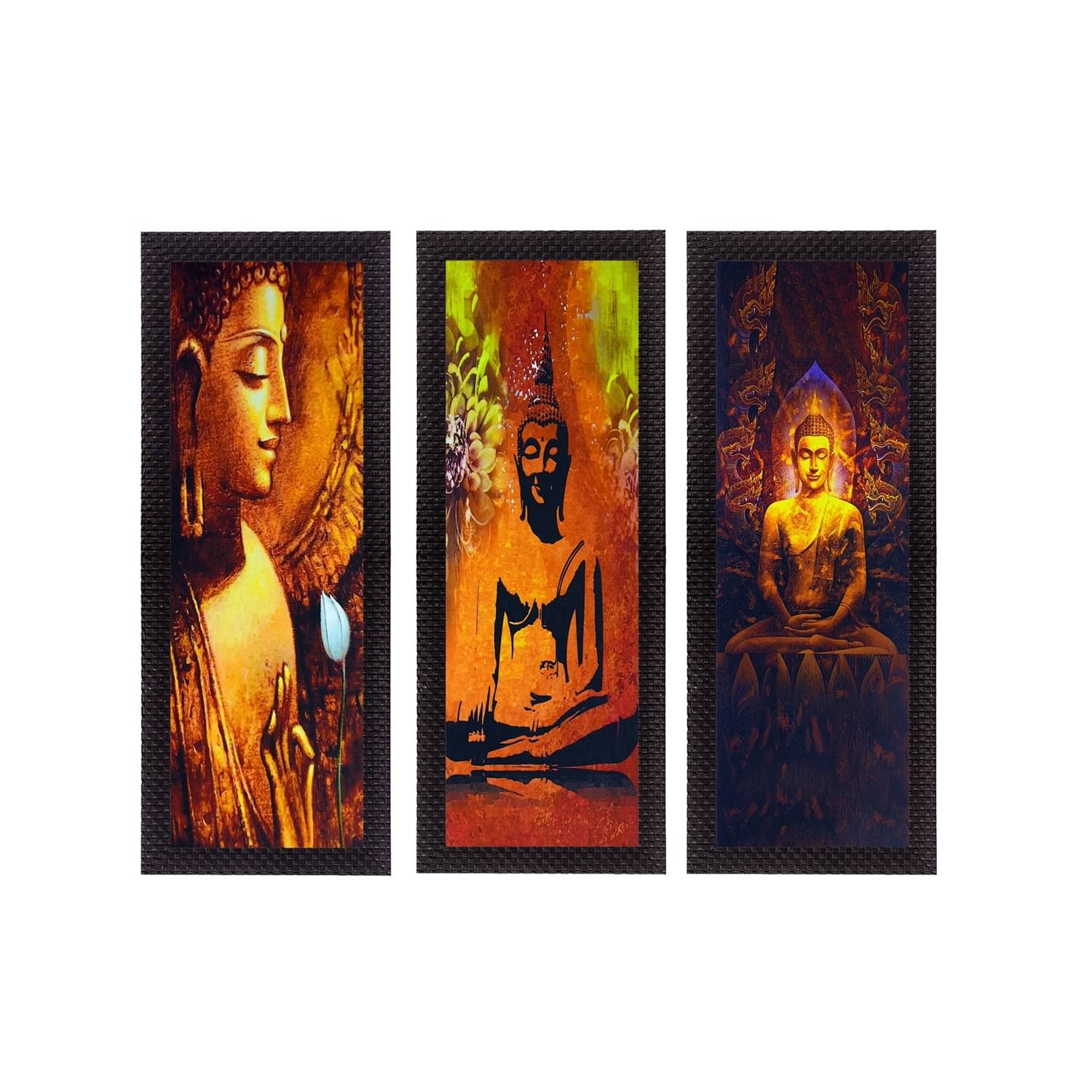 eCraftIndia Set of 3 Brown & Orange Lord Buddha Satin Matt Texture UV Wall Arts eCraftIndia Set of 3 Brown & Orange Lord Buddha Satin Matt Texture UV Wall Arts