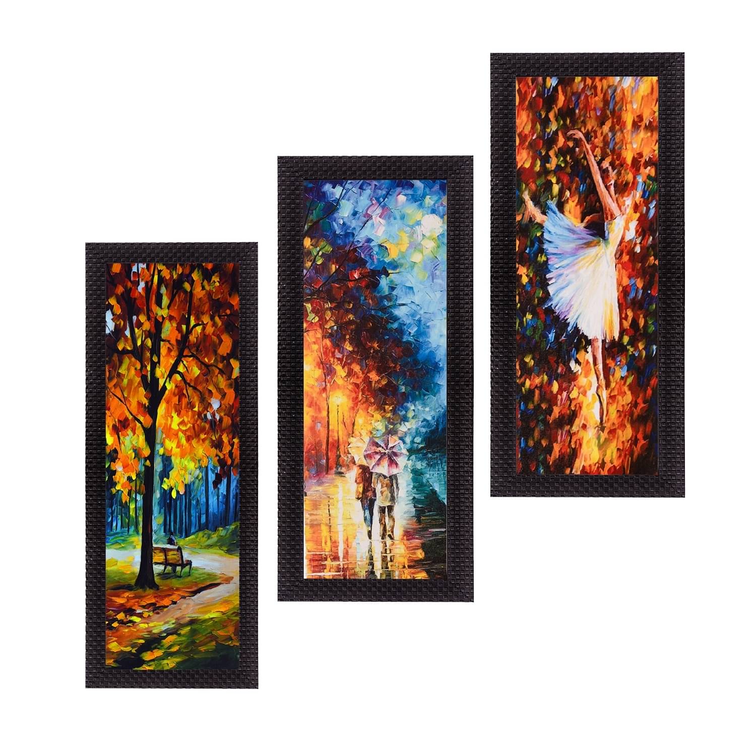     			eCraftIndia Set of 3 Orange & Blue Couple Love Moments Satin Matt Texture UV Wall Art