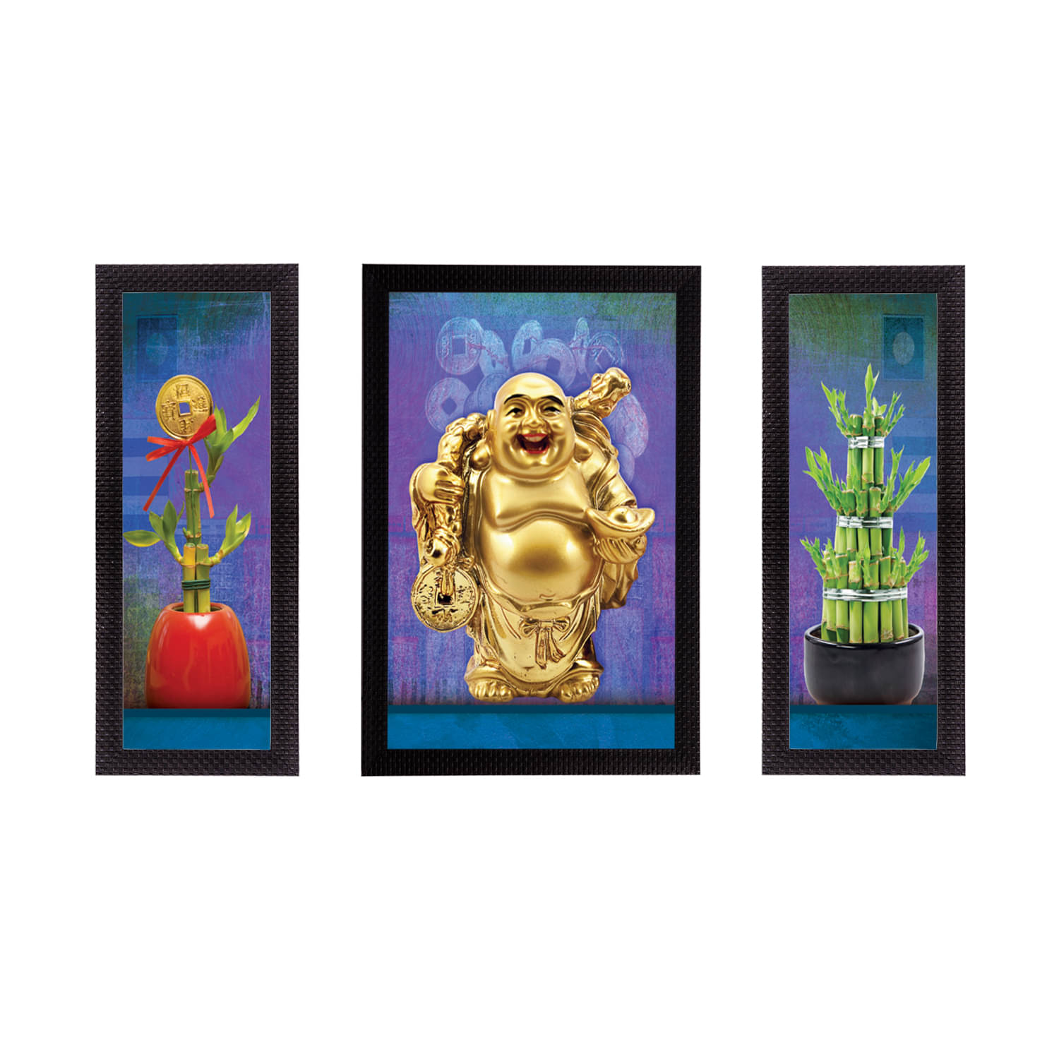     			eCraftIndia Set of 3 Lord Buddha Satin Matt Texture UV Art Painting