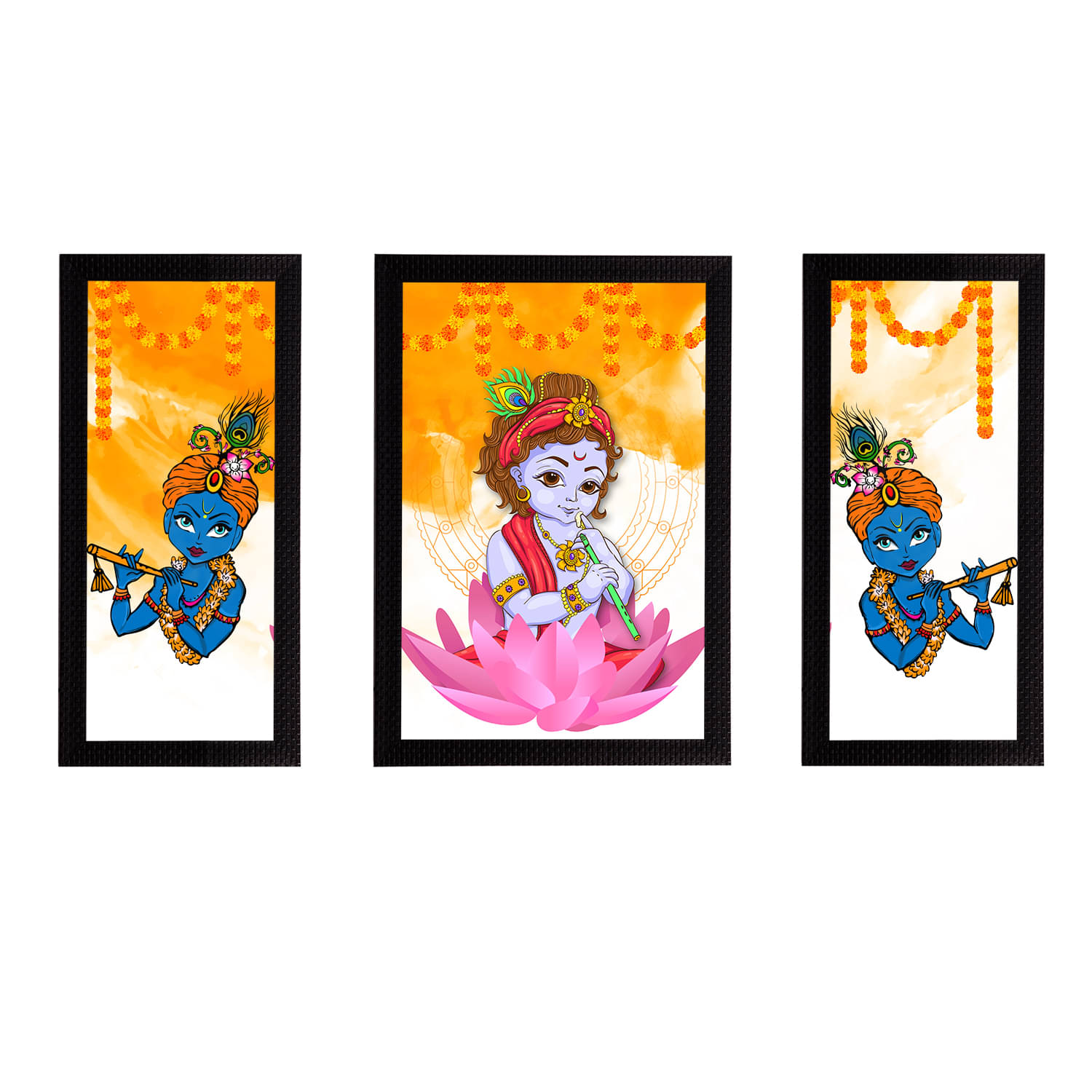 eCraftIndia Set of 3 Black & Orange Lord Krishna Satin Matt Texture UV Art Paintings eCraftIndia Set of 3 Black & Orange Lord Krishna Satin Matt Texture UV Art Paintings