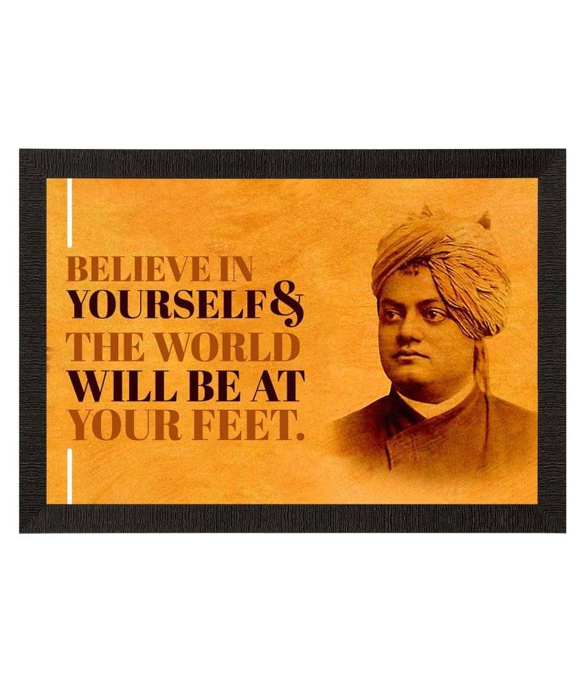     			eCraftIndia Orange & Black Swami Vivekananda Motivational Quote Matt UV Art Painting