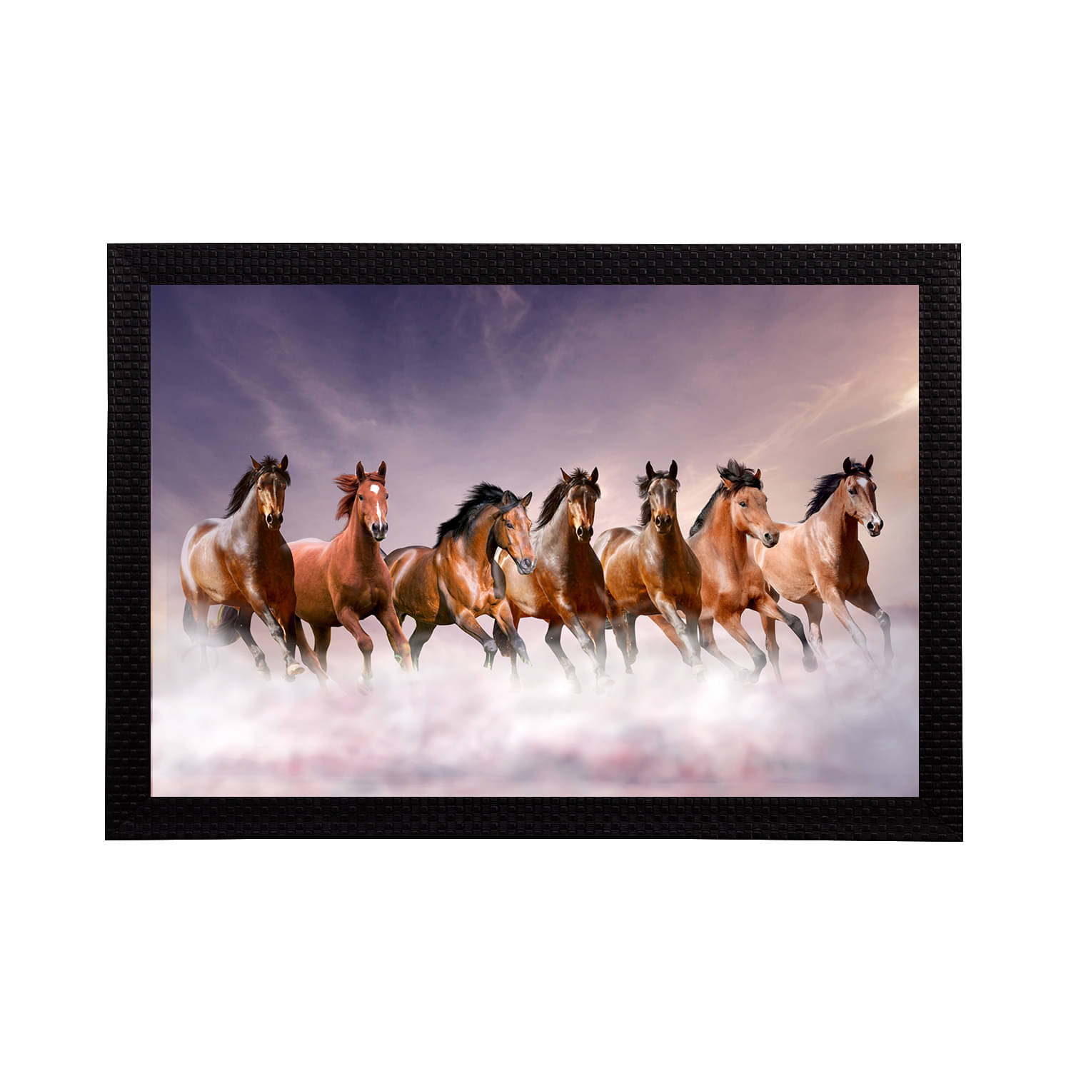     			eCraftIndia Brown & White 7 Lucky Running Horses Satin Matt Textured UV Wall Art