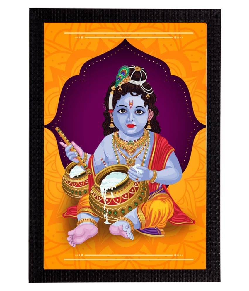 eCraftIndia Multicoloured Lord Krishna Painting Wall Art With Frame eCraftIndia Multicoloured Lord Krishna Painting Wall Art With Frame