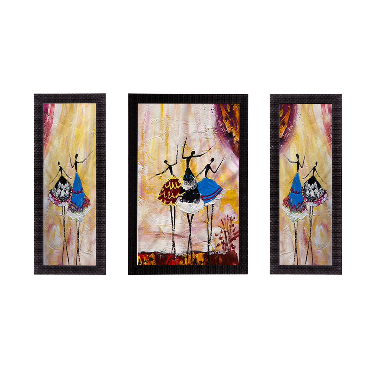     			eCraftIndia Set of 3 Multicoloured Dancing Lady UV Wall Art
