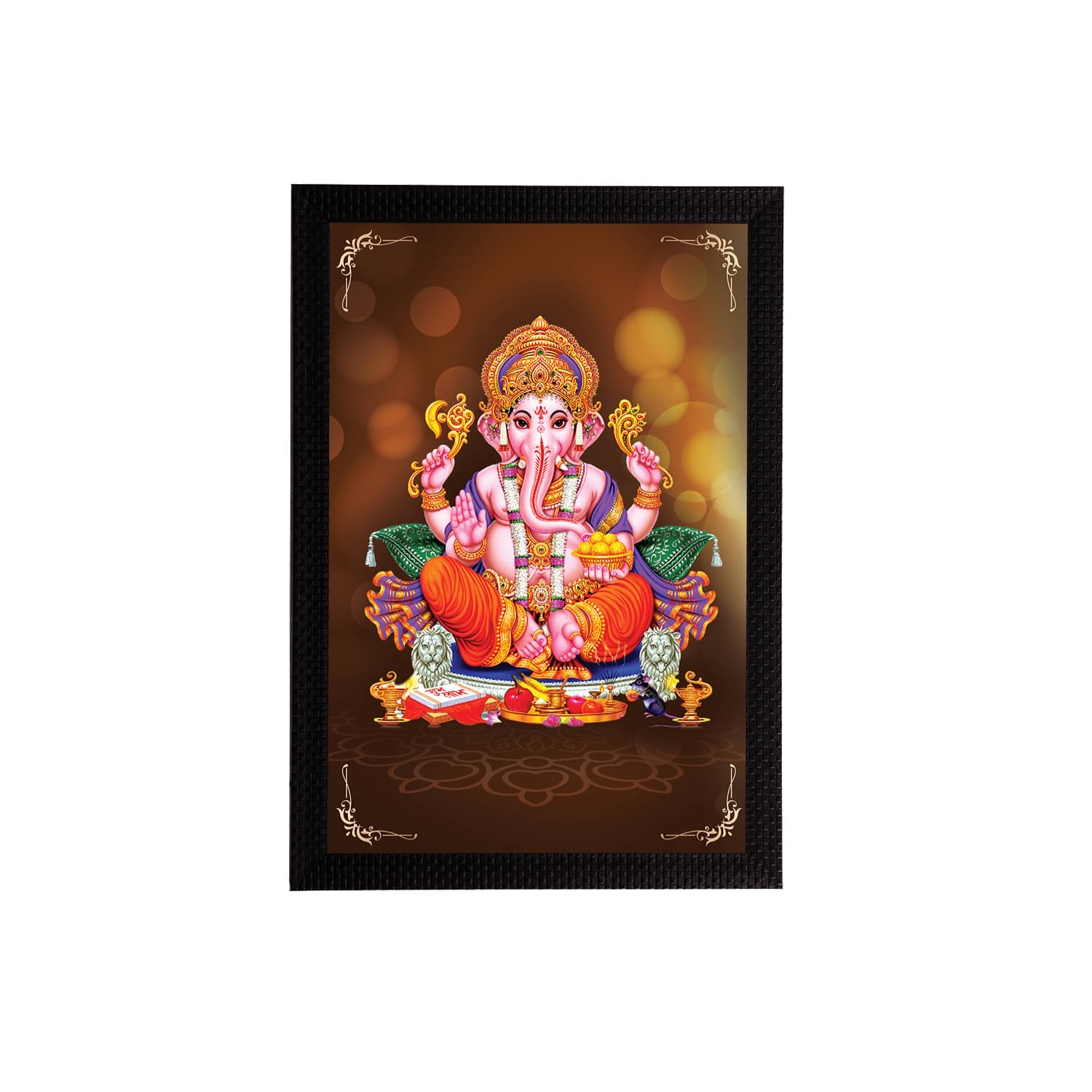     			eCraftIndia Brown & Orange Lord Ganesha Satin Matt Texture Framed UV Wall Art Painting