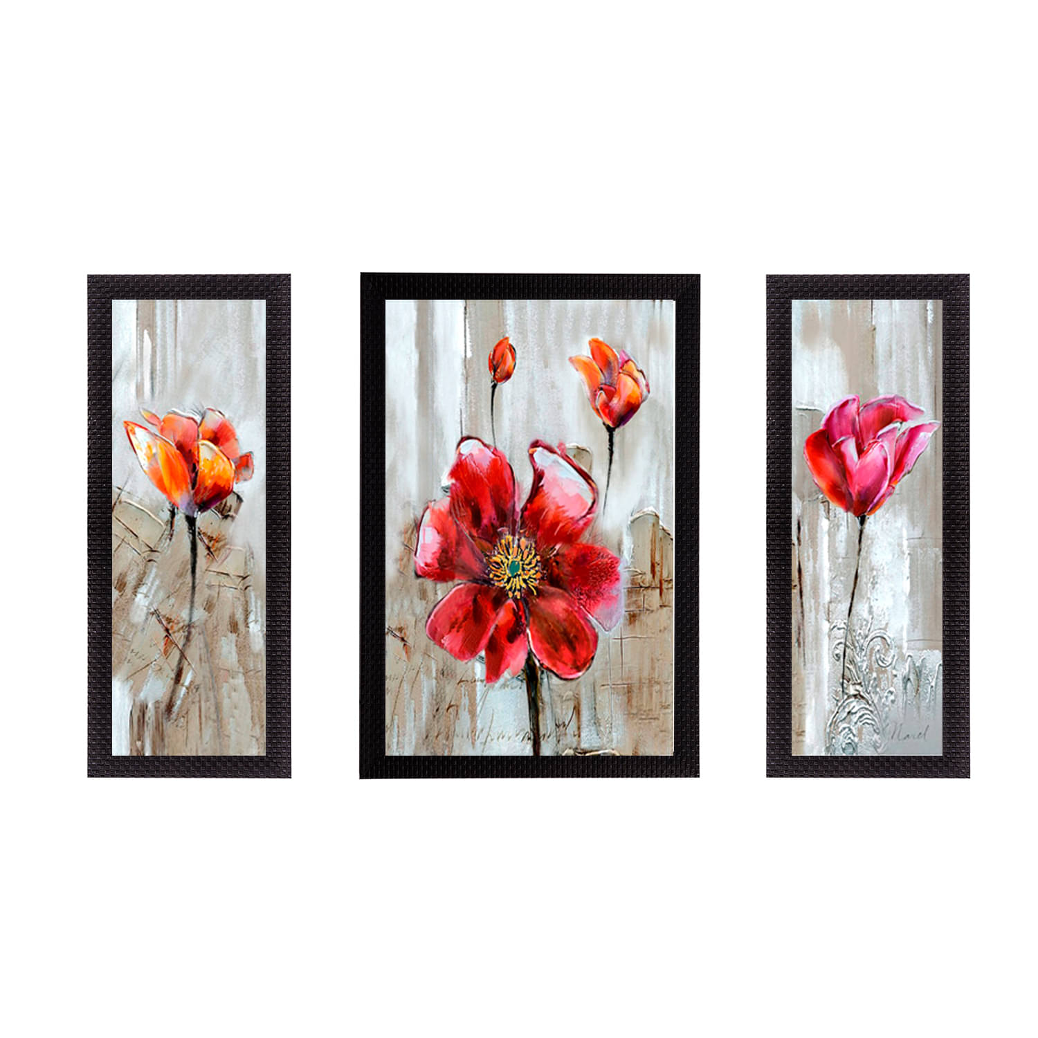     			eCraftIndia Set of 3 Multicoloured Floral UV Wall Art