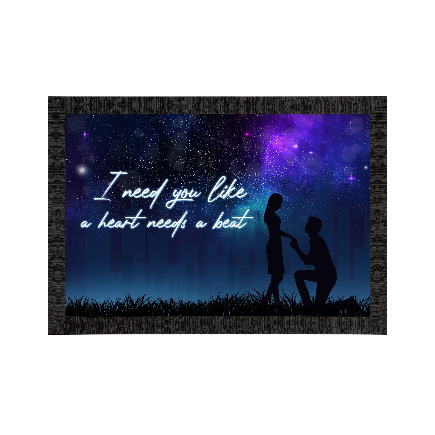     			eCraftIndia Blue & Black I Need You Like a Heart Needs a Beat Satin Matt Texture UV Art Painting