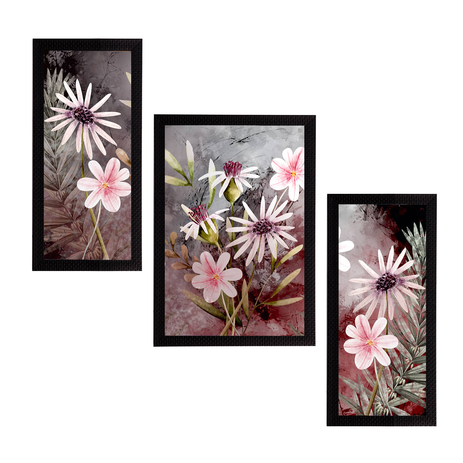 eCraftIndia Set of 3 Multicoloured Satin Matt Texture Floral UV Wall Art eCraftIndia Set of 3 Multicoloured Satin Matt Texture Floral UV Wall Art