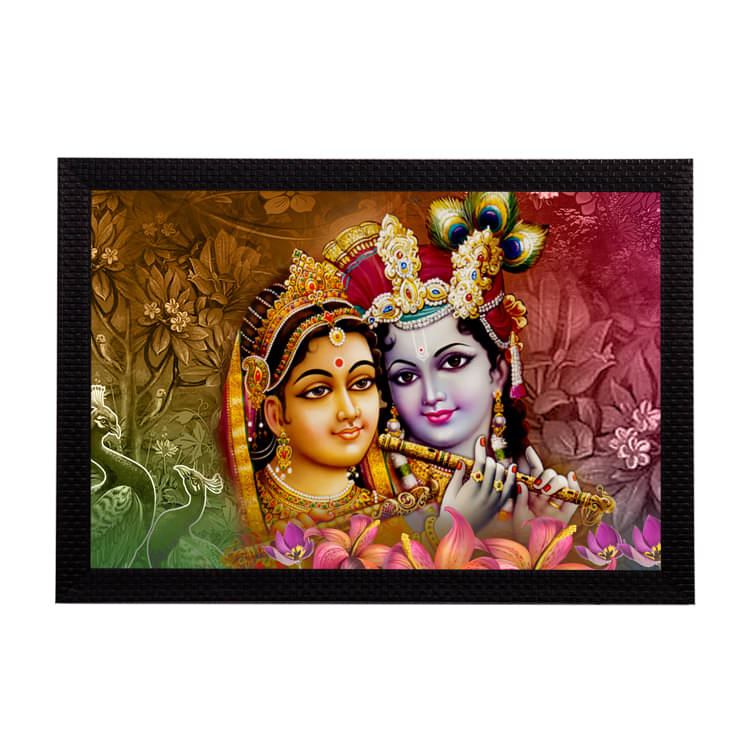     			eCraftIndia Yellow & Green Radha Krishna Playing Flute Satin Matt Texture UV Wall Art