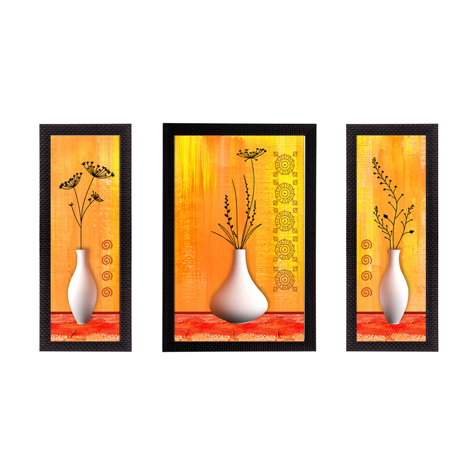     			eCraftIndia Set of 3 Multicoloured Floral UV Wall Art