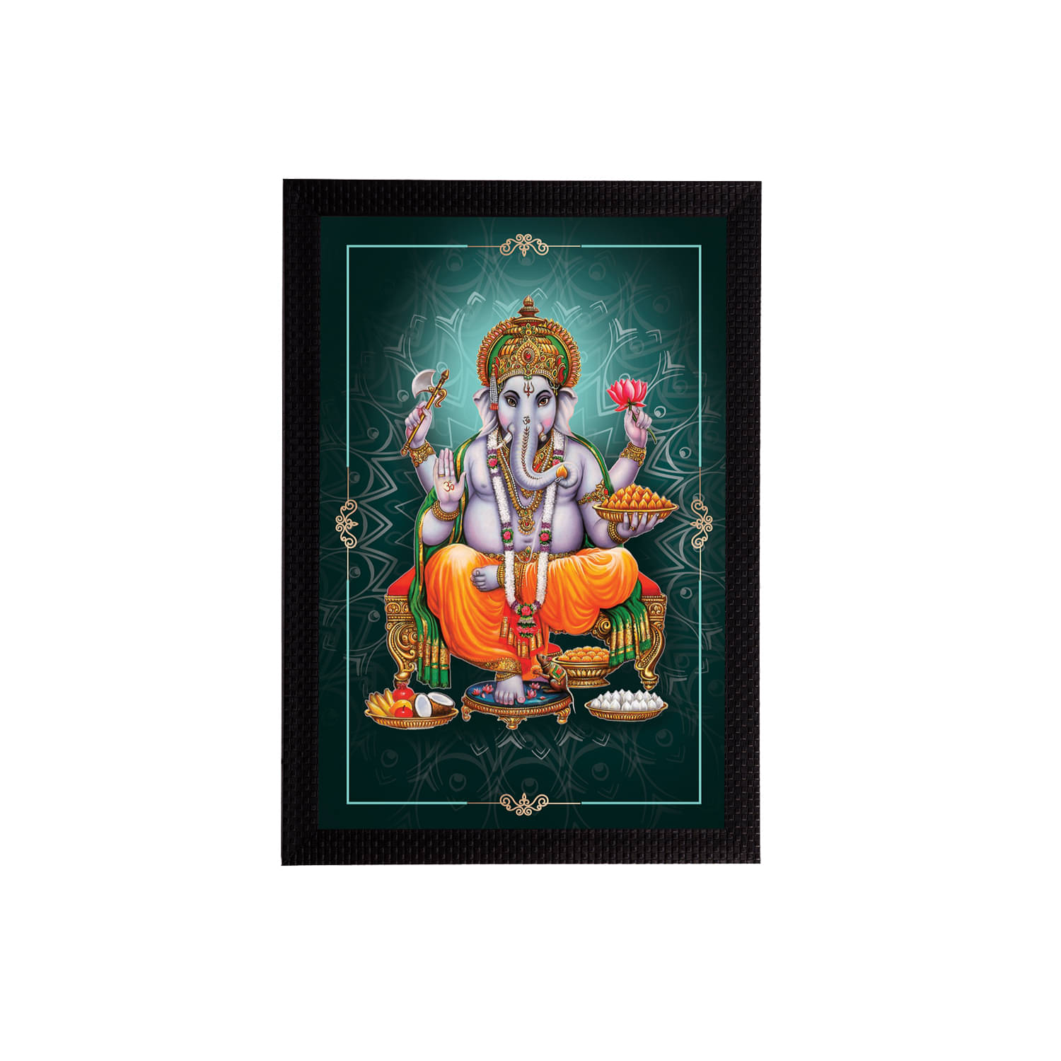 eCraftIndia Green & Orange Lord Ganesha Satin Matt Texture Framed UV Wall Art Painting eCraftIndia Green & Orange Lord Ganesha Satin Matt Texture Framed UV Wall Art Painting