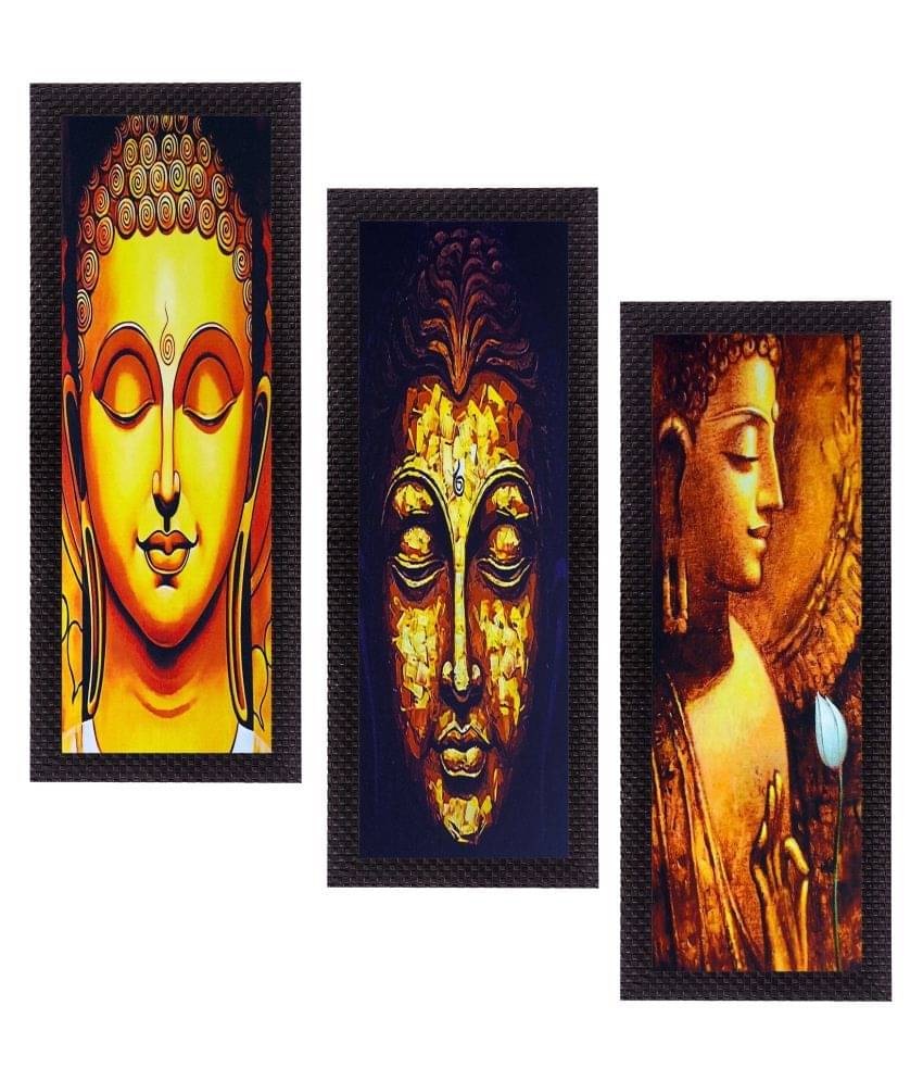 eCraftIndia Set of 3 Yellow & Black Lord Buddha Satin Matt Textured UV Wall Art eCraftIndia Set of 3 Yellow & Black Lord Buddha Satin Matt Textured UV Wall Art