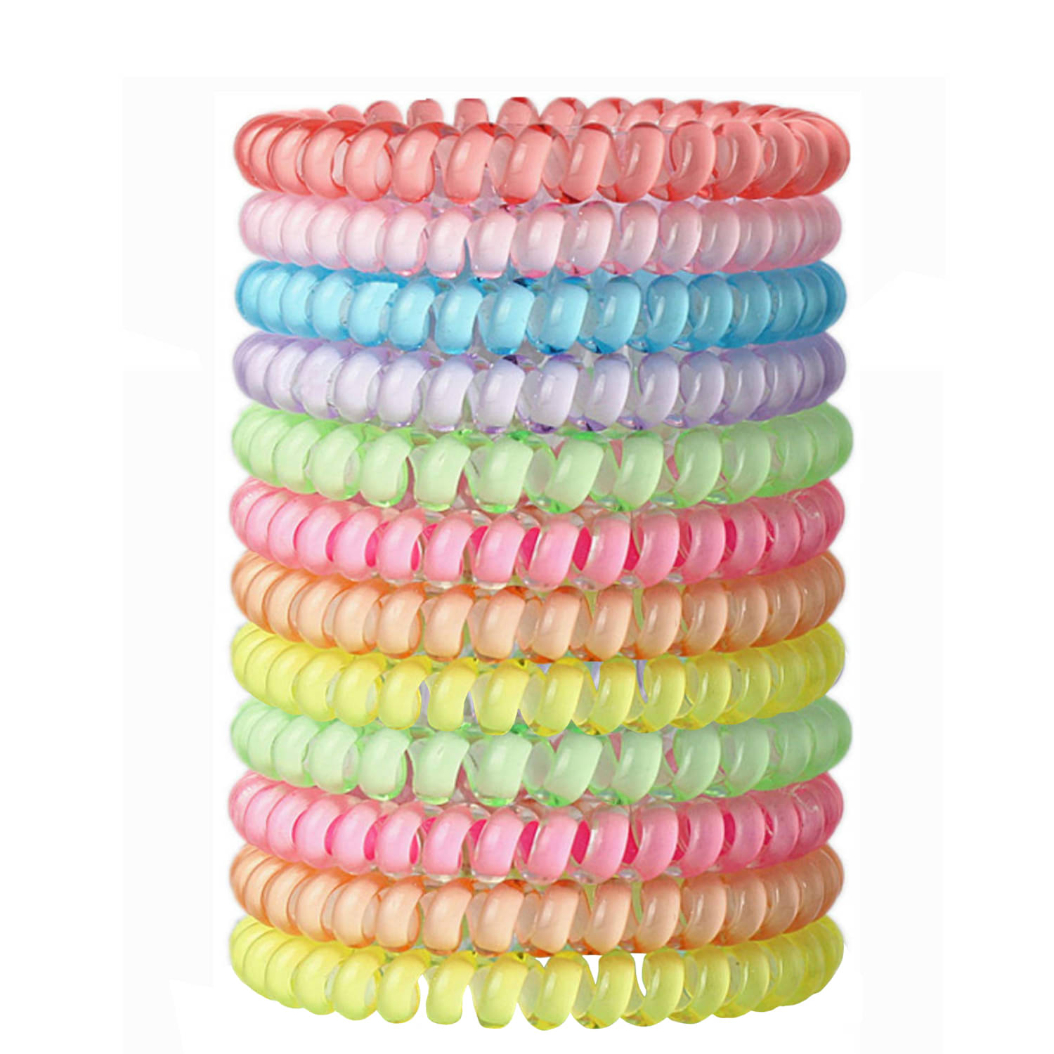     			FOK 12 Pcs Spiral Transparent Elastic Hair Tie Rubber Bands For Girls and Women - Random Color