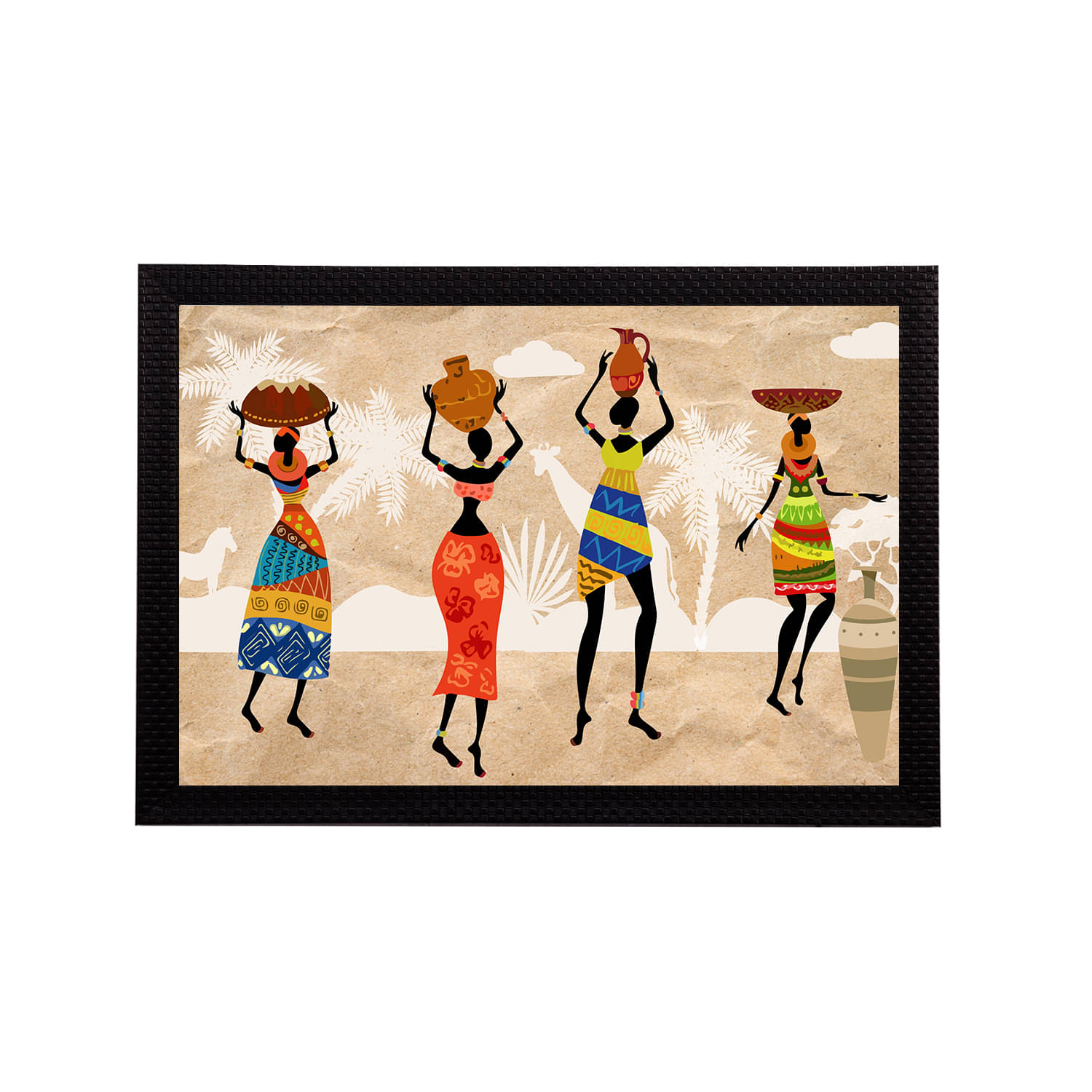     			eCraftIndia Beige & Black Tribal Theme Printed Satin Matt Textured UV Wall Art