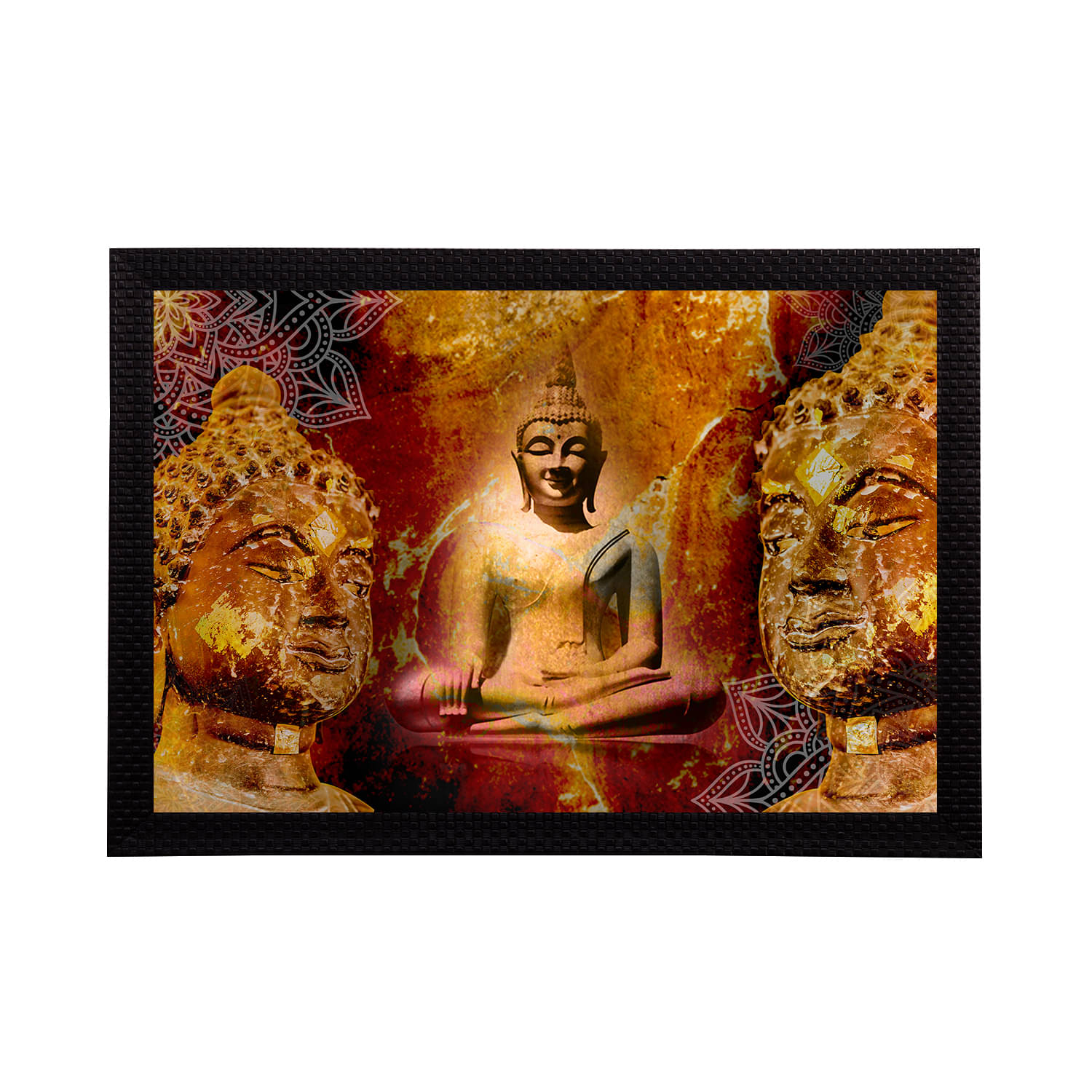     			eCraftIndia Brown & Gold-Toned Meditating Lord Buddha Satin Matt Textured UV Wall Art