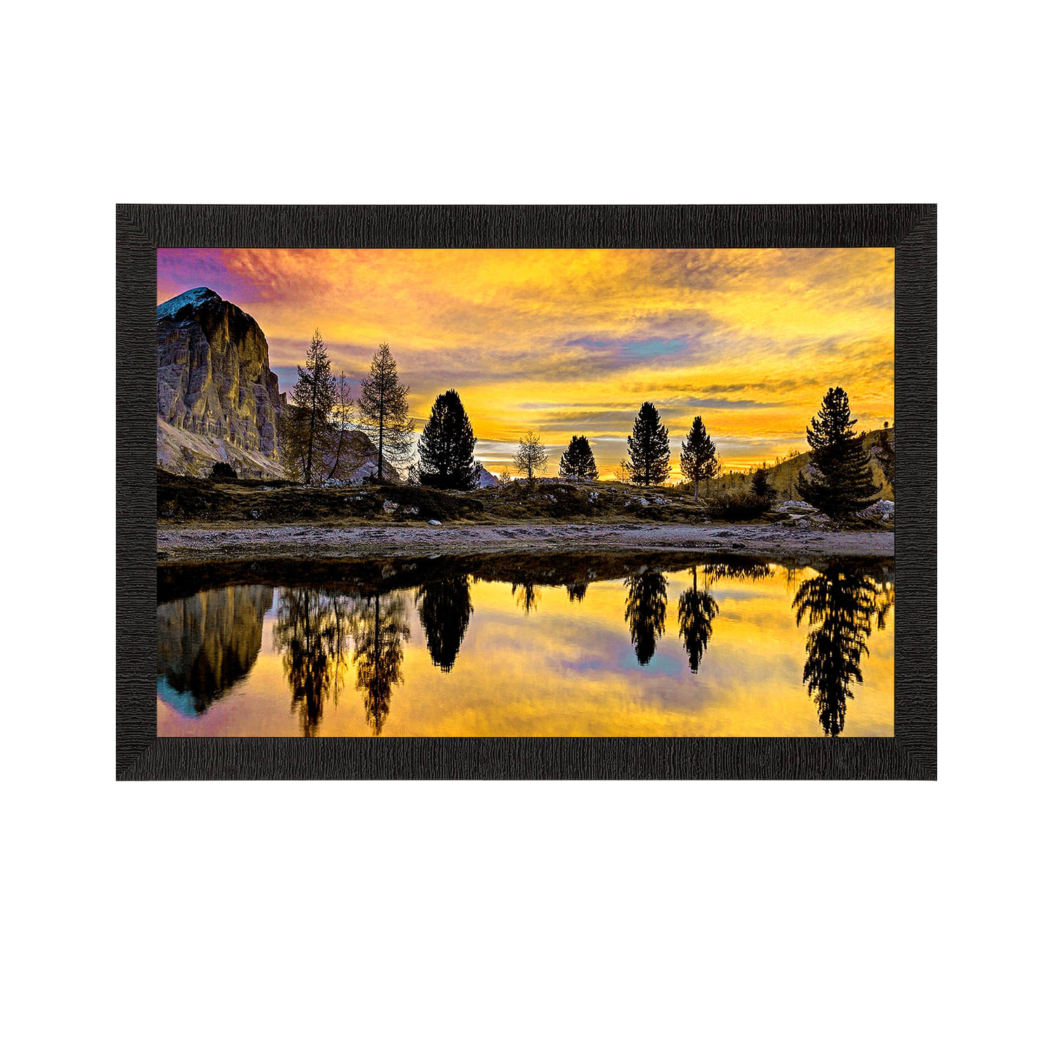     			eCraftIndia Yellow & Black Scenic Lake Side View Satin Matte Texture UV Wall Painting