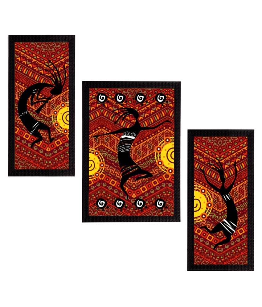 eCraftIndia Set of 3 Maroon & Orange Tribal Theme Satin Matt Textured UV Wall Paintings eCraftIndia Set of 3 Maroon & Orange Tribal Theme Satin Matt Textured UV Wall Paintings