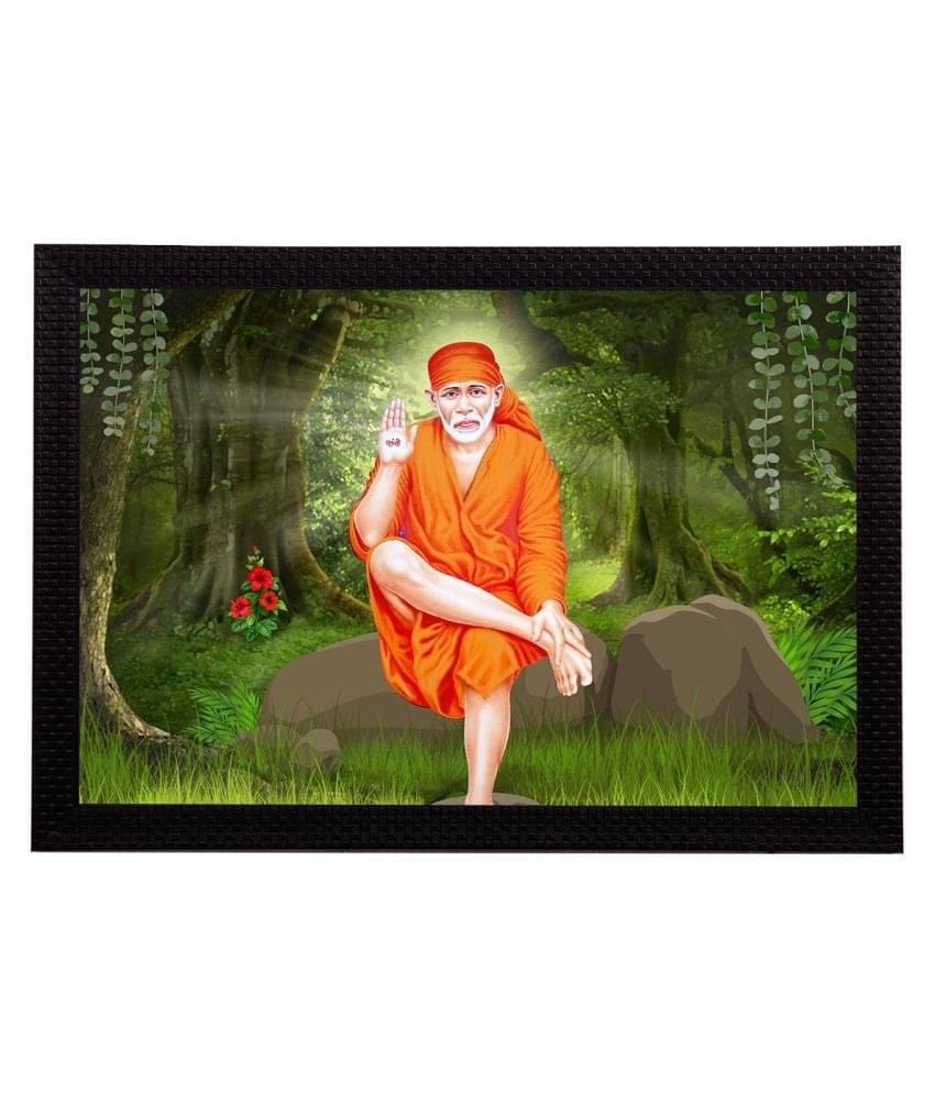     			eCraftIndia Green & Orange Sai Baba Satin Matt Texture Framed UV Wall Art Painting