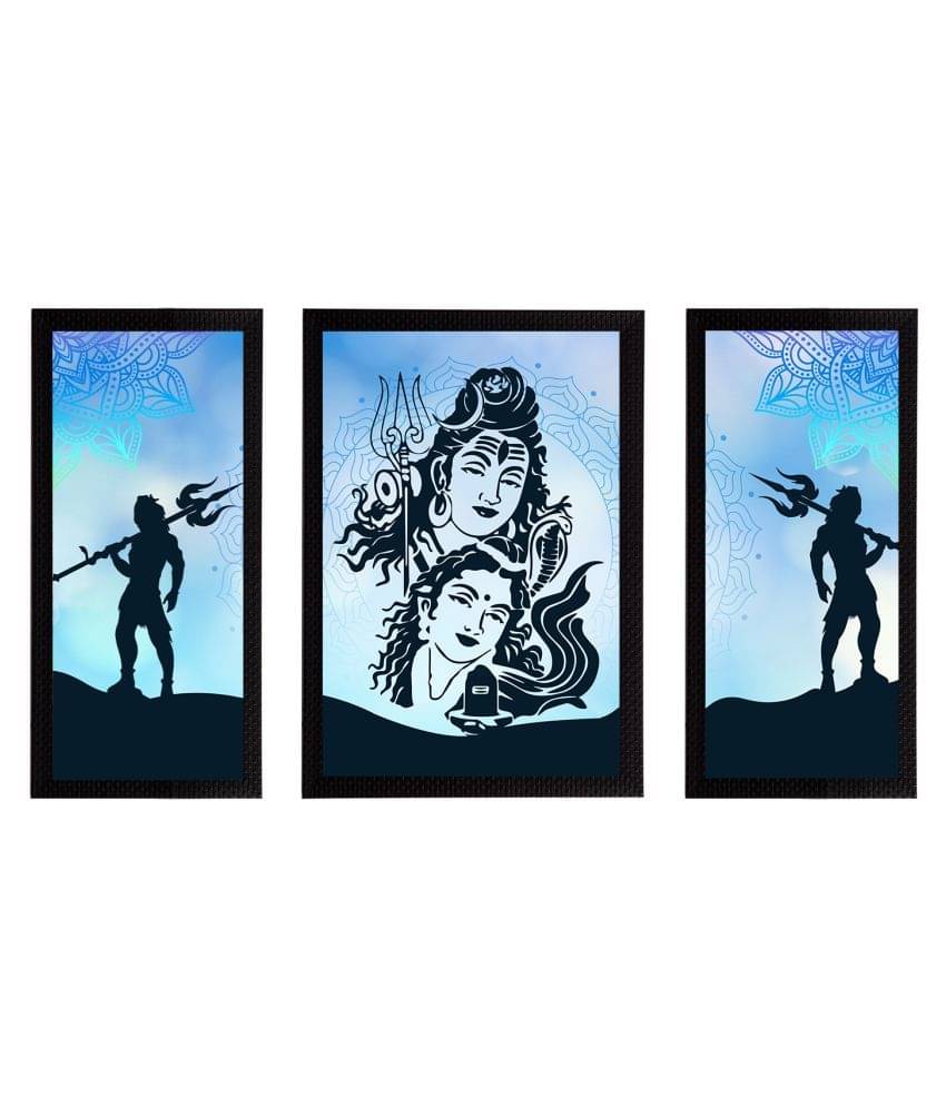 eCraftIndia Set of 3 Blue & Black Lord Shiva Satin Matt Textured UV Wall Paintings     			eCraftIndia Set of 3 Blue & Black Lord Shiva Satin Matt Textured UV Wall Paintings