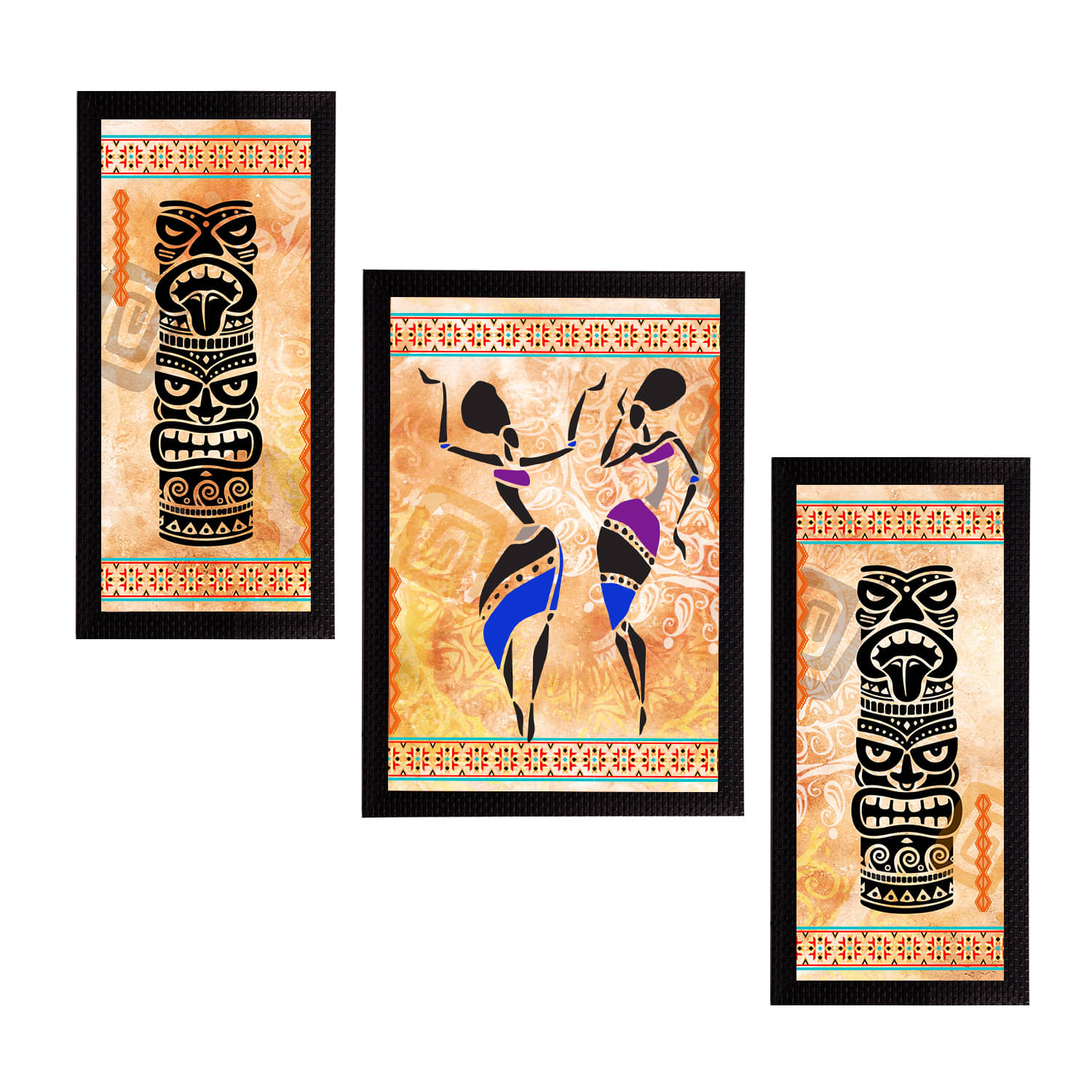 eCraftIndia Set of 3 Brown & Black Tribal Theme Wall Paintings eCraftIndia Set of 3 Brown & Black Tribal Theme Wall Paintings