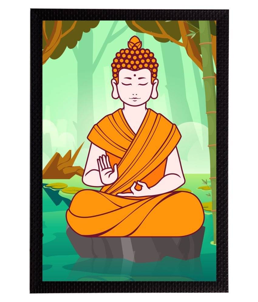     			eCraftIndia Orange & Green Meditating Lord Buddha Satin Matt Texture UV Art Painting