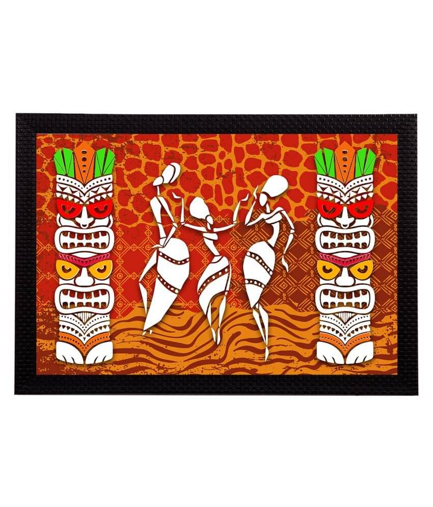     			eCraftIndia White & Orange Tribal Theme Satin Matt Textured UV Wall Painting