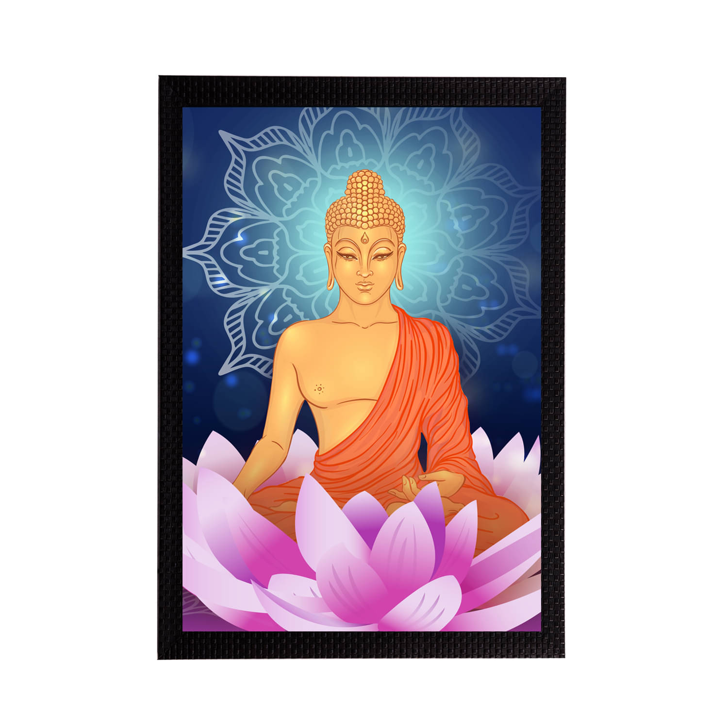     			eCraftIndia Blue & Pink Meditating Lord Buddha Satin Matt Textured UV Wall Art
