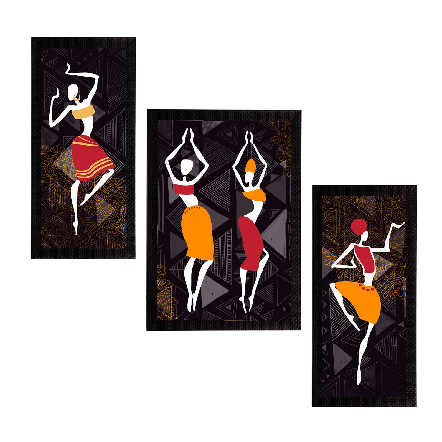     			eCraftIndia Set of 3 Multicoloured Satin Matt Texture Tribal UV Wall Art