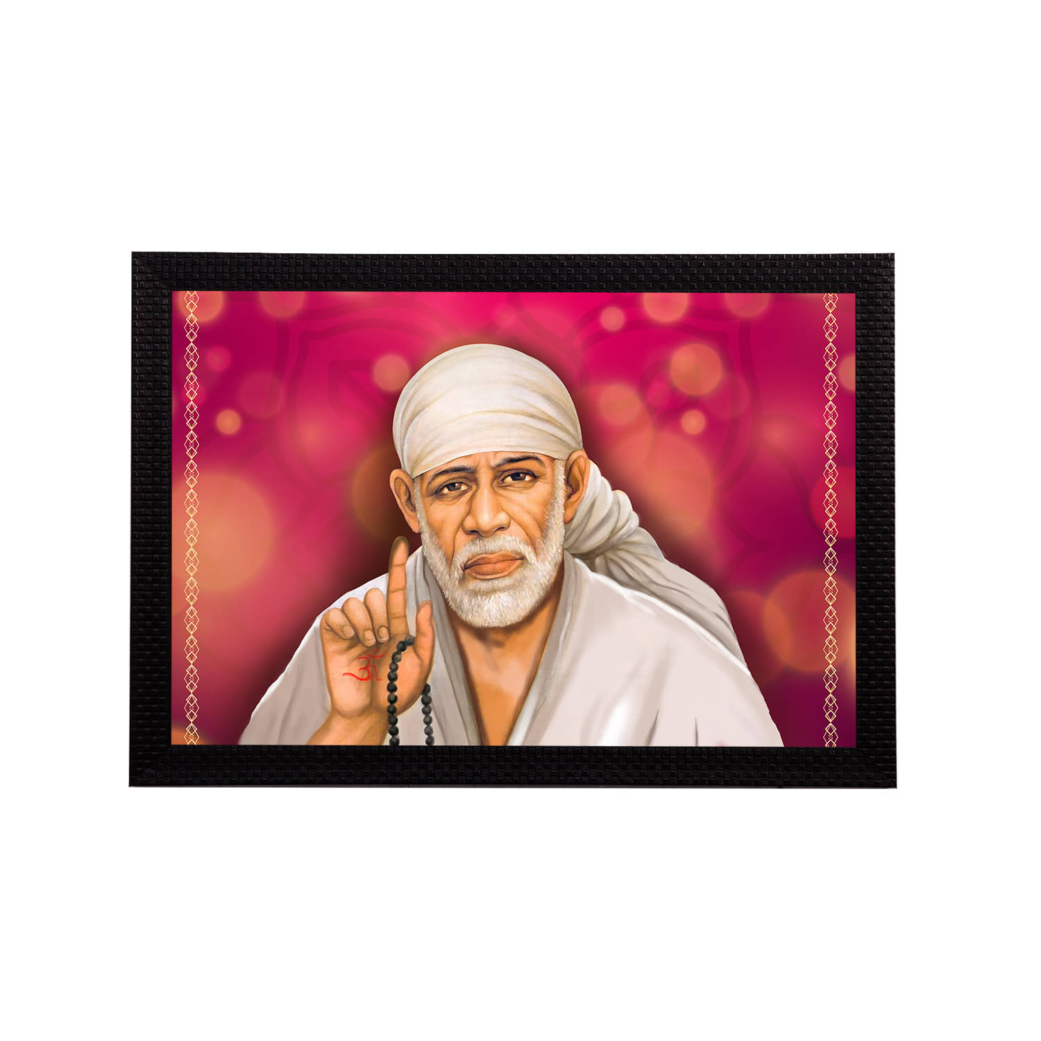     			eCraftIndia Fuchsia Pink & Off-White Sai Baba Satin Matt Textured UV Wall Art