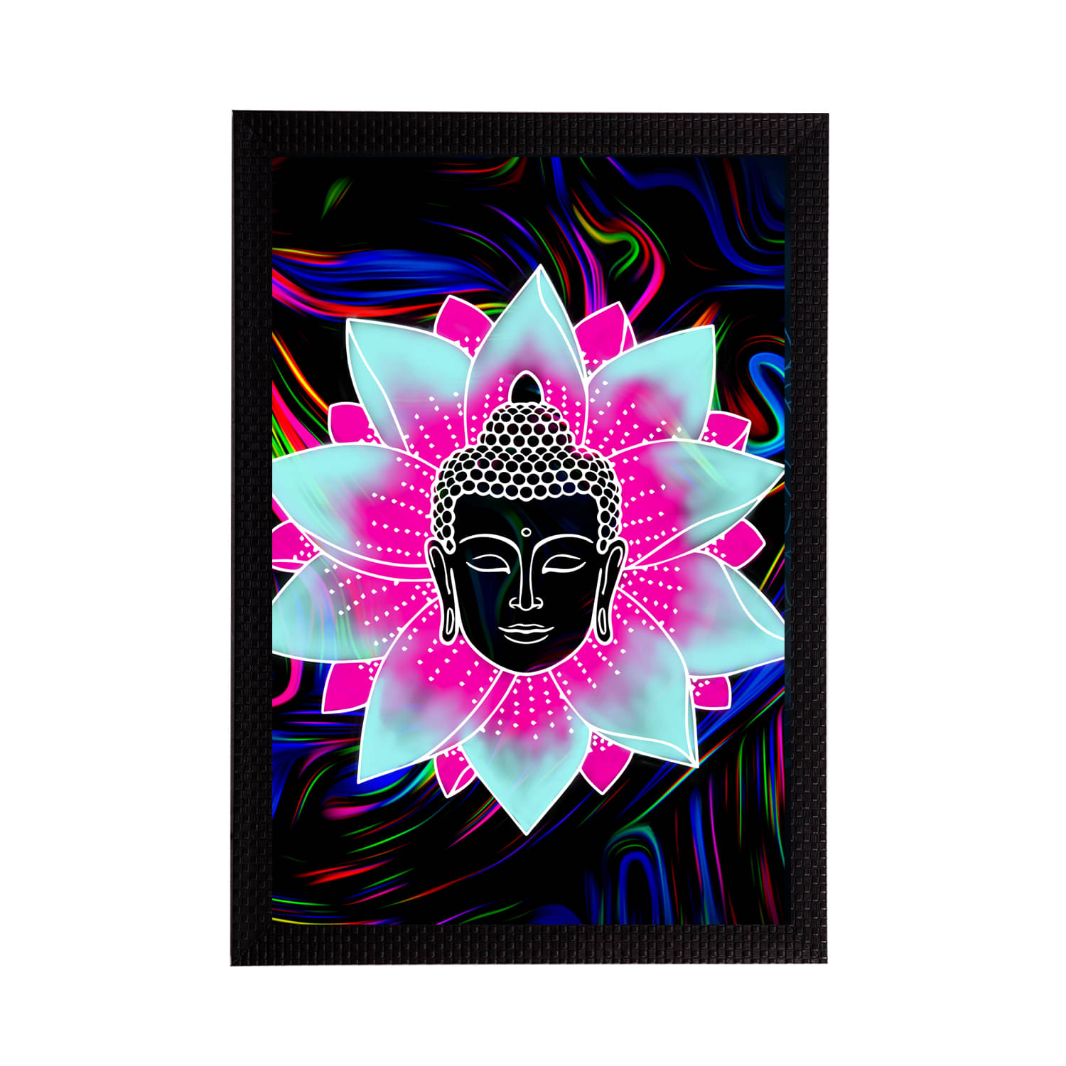     			eCraftIndia Black & Pink Meditating Lord Buddha Satin Matt Textured UV Wall Art