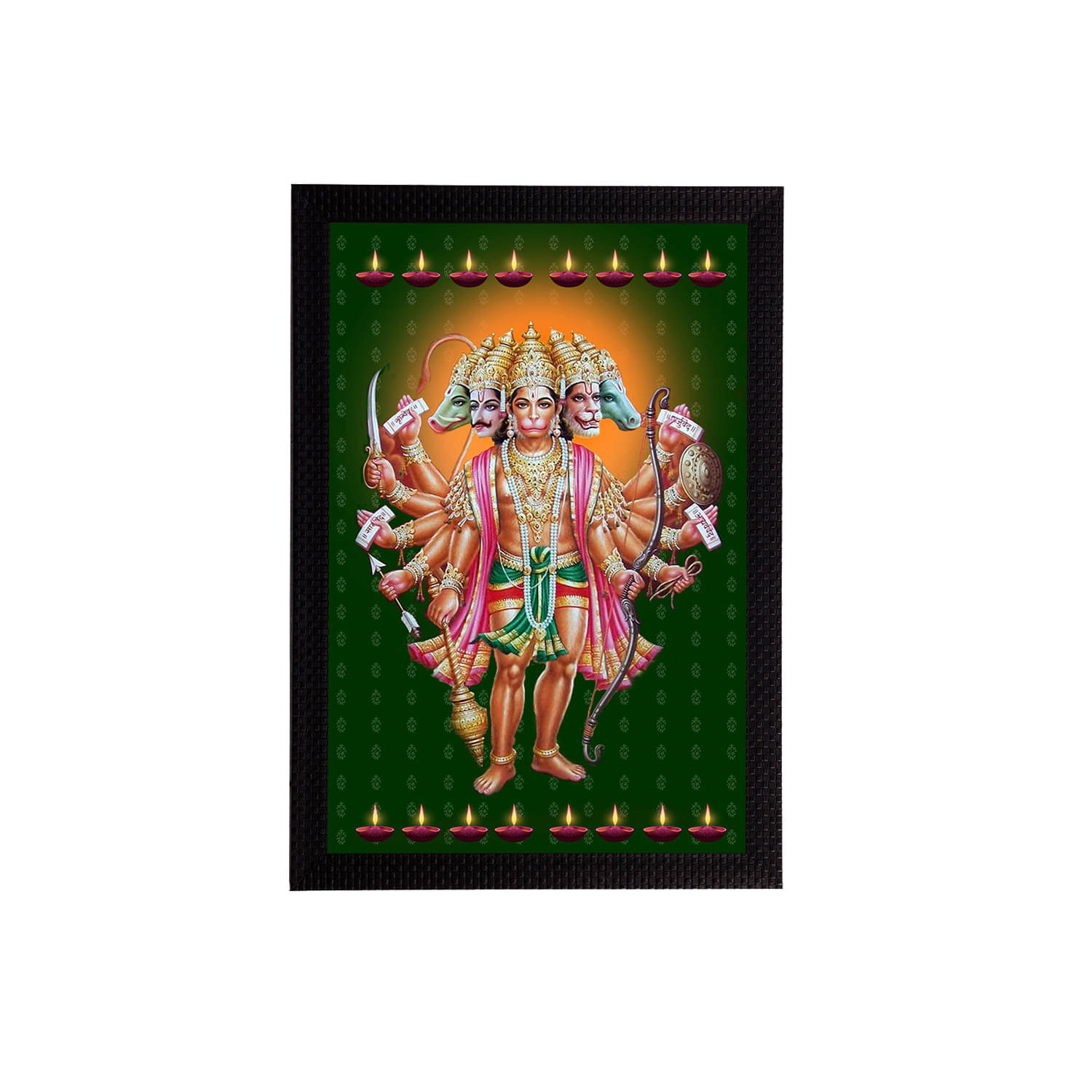    			eCraftIndia Multi-Coloured Satin Matt Texture Panch Mukhi Lord Hanuman UV Wall Art