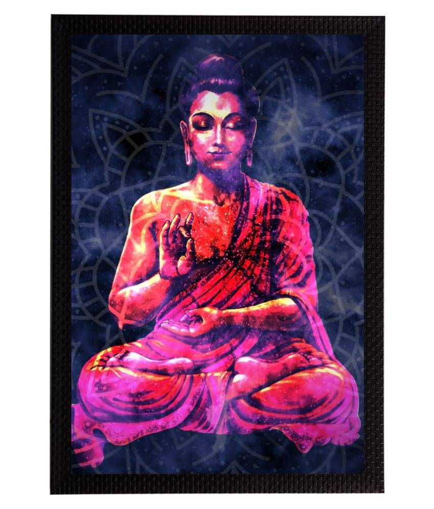     			eCraftIndia Set of 3 Red & Purple Meditating Lord Buddha Satin Matt Texture UV Art Paintings