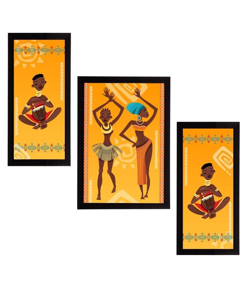 eCraftIndia Set of 3 Yellow & Brown Tribal Theme Satin Matt Textured UV Wall Paintings eCraftIndia Set of 3 Yellow & Brown Tribal Theme Satin Matt Textured UV Wall Paintings