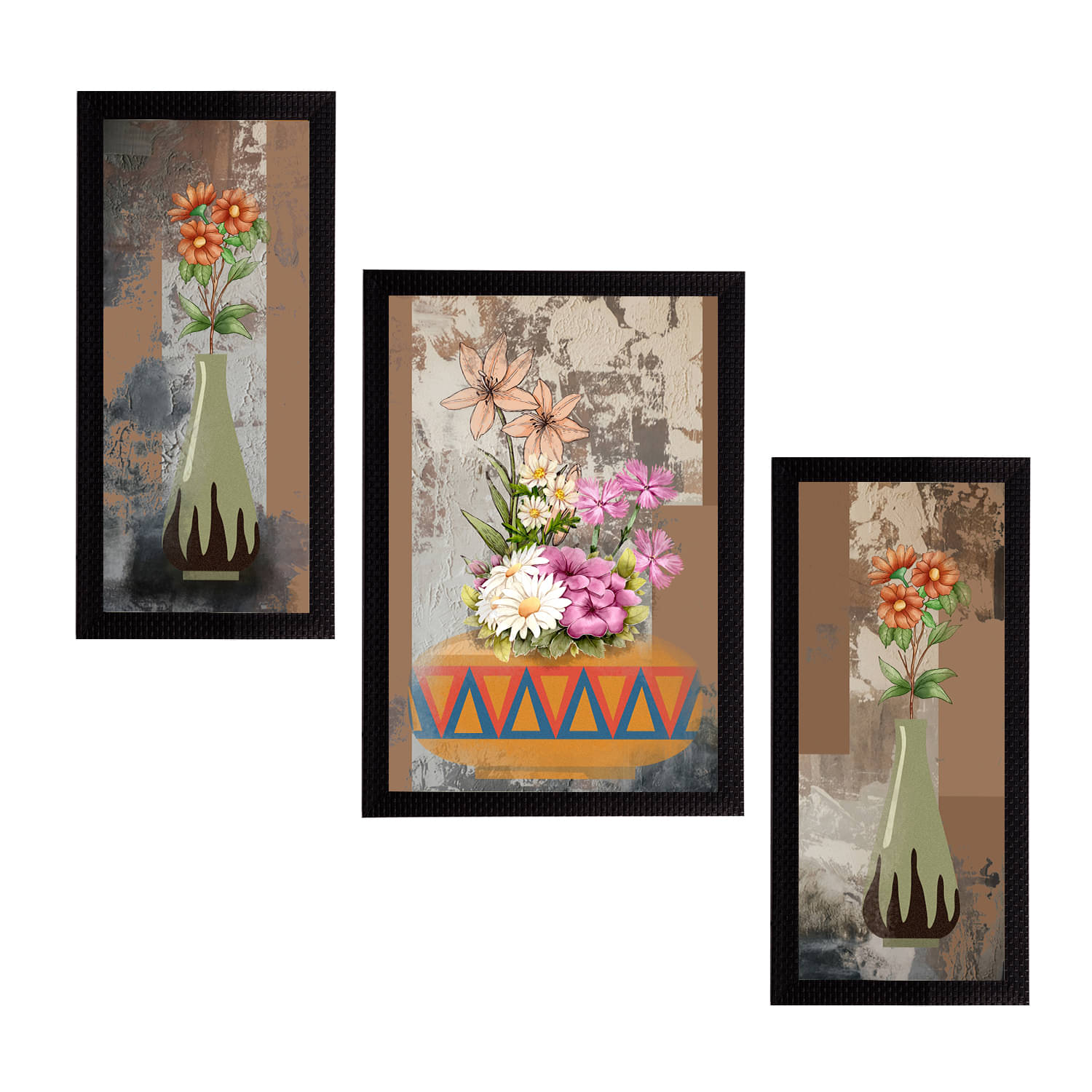 eCraftIndia Set of 3 Brown & Orange Botanical & Floral Satin Matt Textured UV Wall Paintings eCraftIndia Set of 3 Brown & Orange Botanical & Floral Satin Matt Textured UV Wall Paintings