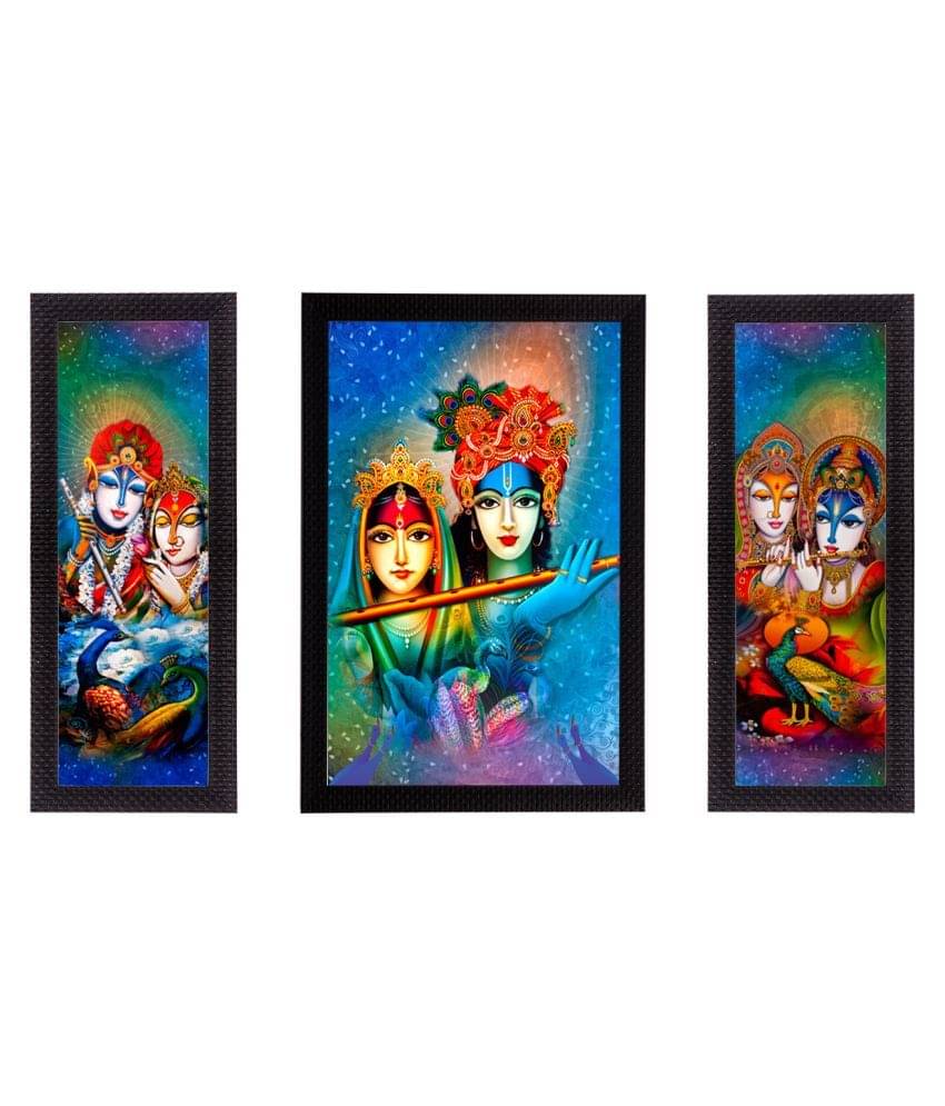     			eCraftIndia Set of 3 Multicoloured Radha Krishna UV Wall Art
