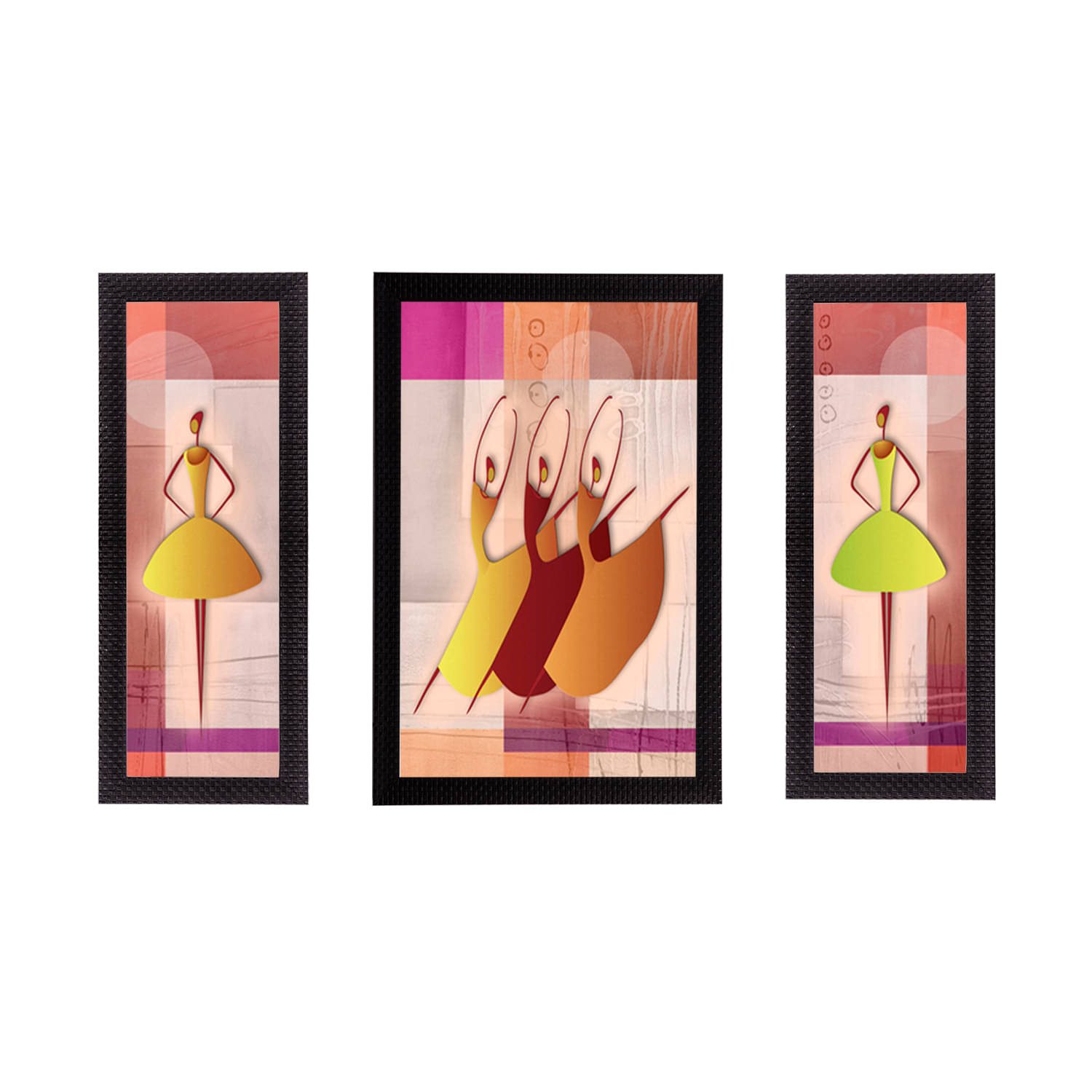     			eCraftIndia Set of 3 Multicoloured Dancing Lady UV Wall Art